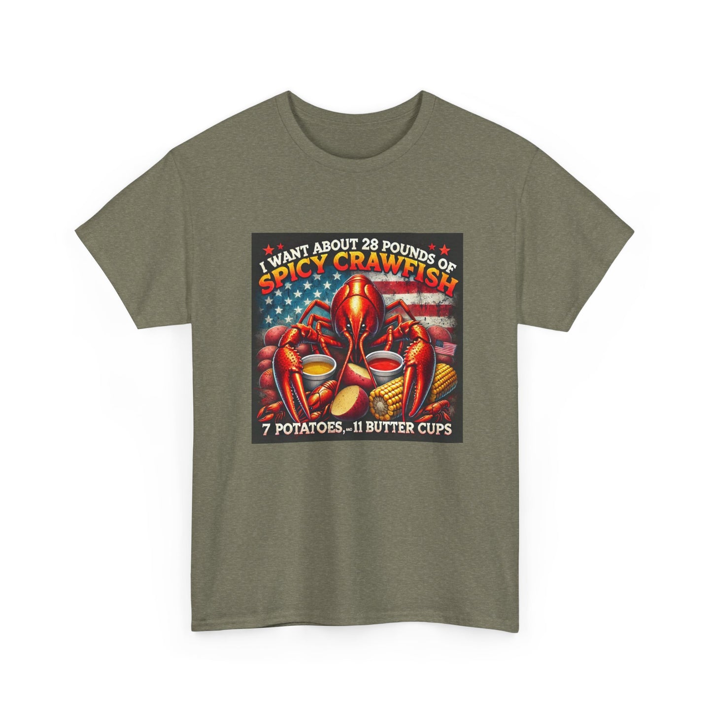 Unisex Heavy Cotton Tee, Old Glory and Crawfish, Crawfish Season and Life on the Bayou Collection