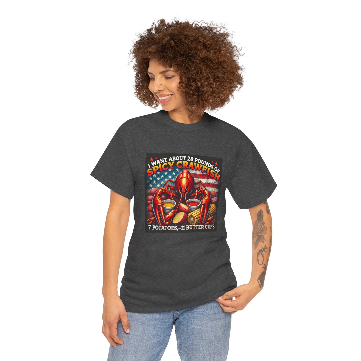 Unisex Heavy Cotton Tee, Old Glory and Crawfish, Crawfish Season and Life on the Bayou Collection