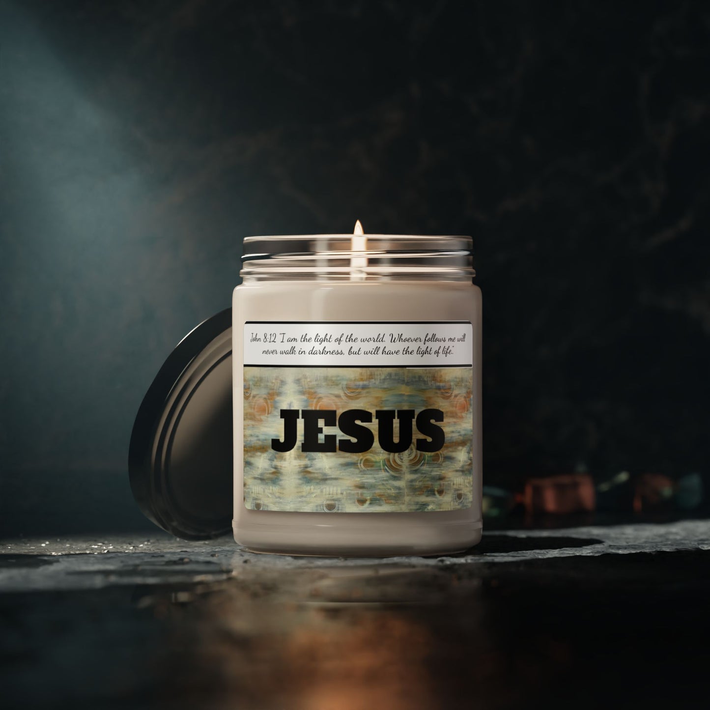 Scented Soy Candle, 9oz, Abstract Neutrals, John 8:12, FrediFreds Home Collection