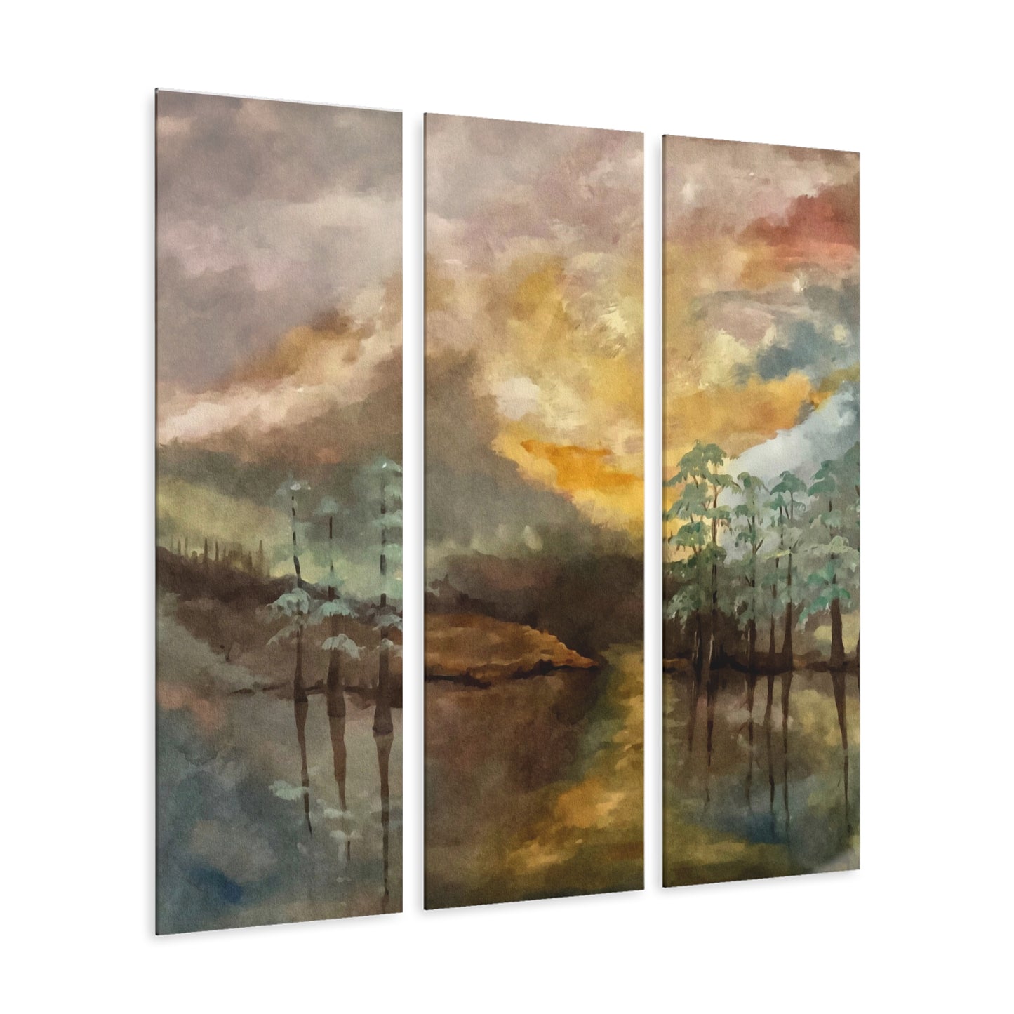 Acrylic Prints (Triptych), Moon Lake, Abstract Artwork 3 Panels, Vertical & Horizontal Views, FrediFreds Home Collection