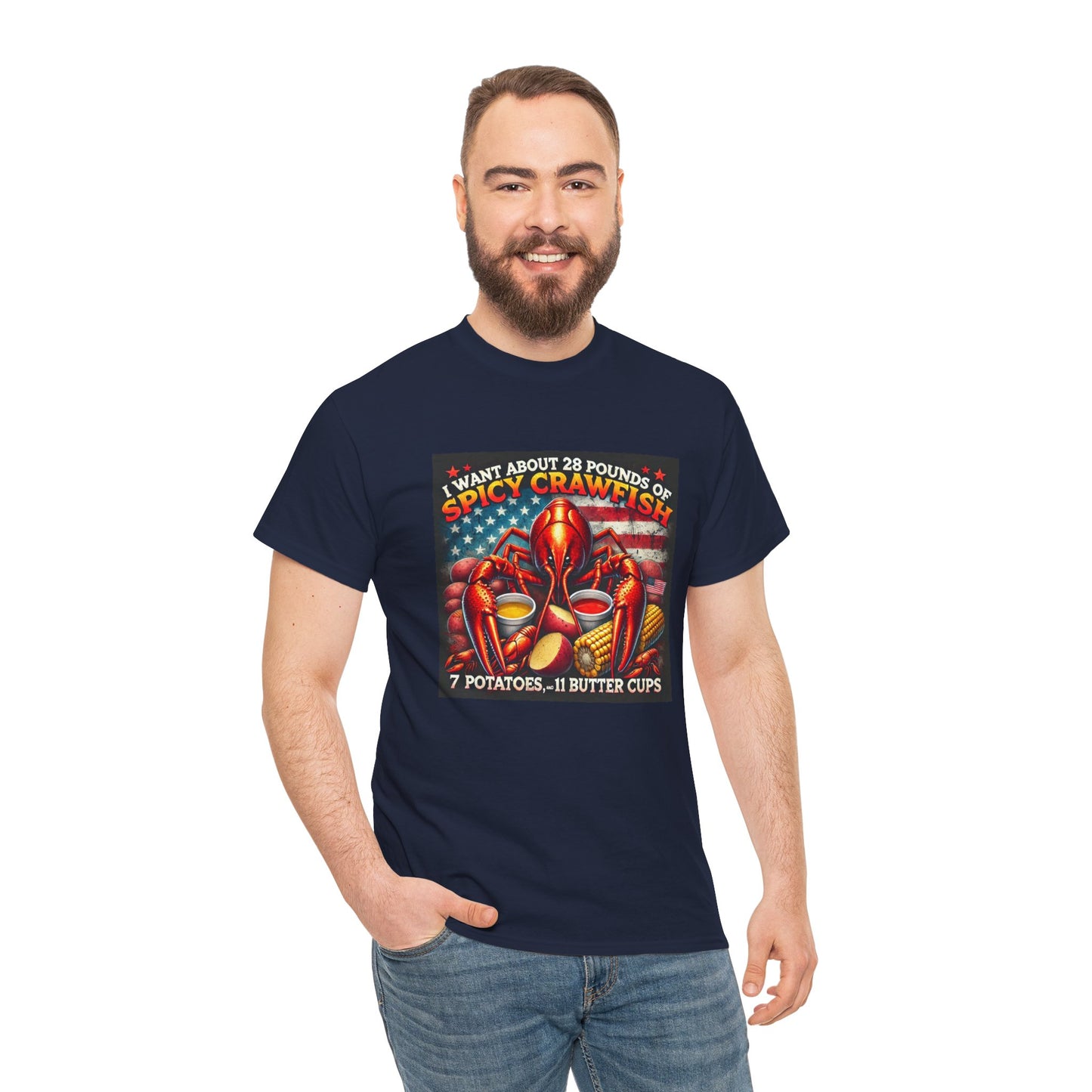 Unisex Heavy Cotton Tee, Old Glory and Crawfish, Crawfish Season and Life on the Bayou Collection