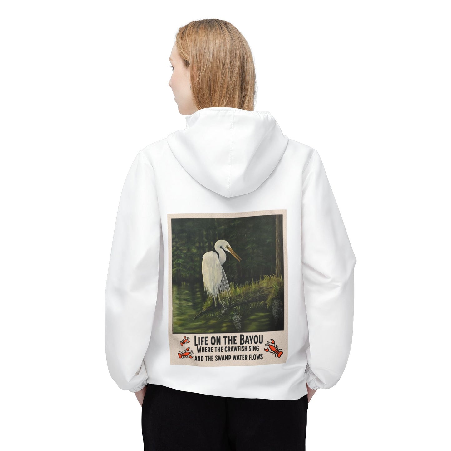 Windbreaker Jacket (AOP), Egret, Poster, Life on the Bayou Collection