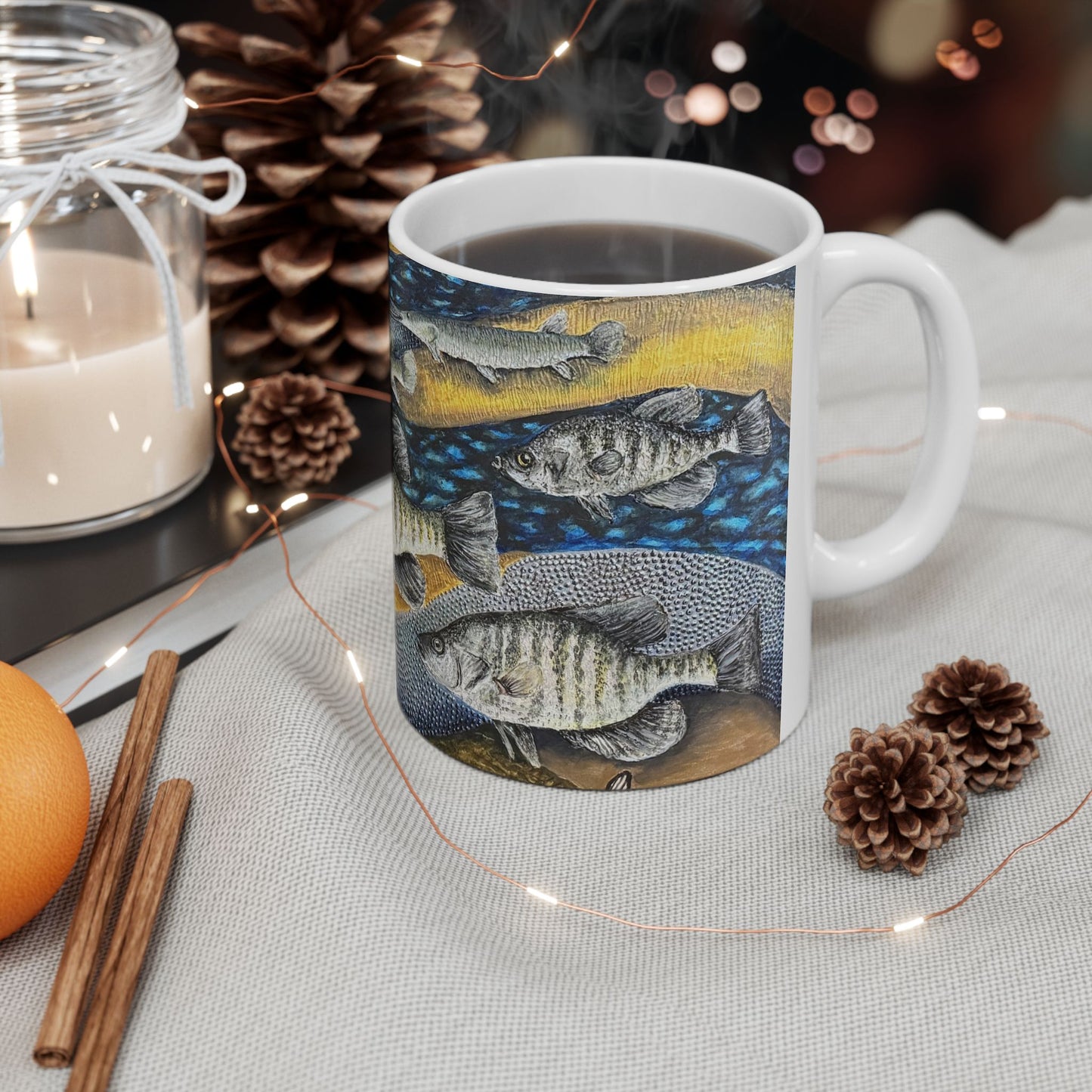 Ceramic Mug, (11oz, 15oz), Original Art, My Fishing Hole, FrediFreds Home Collection