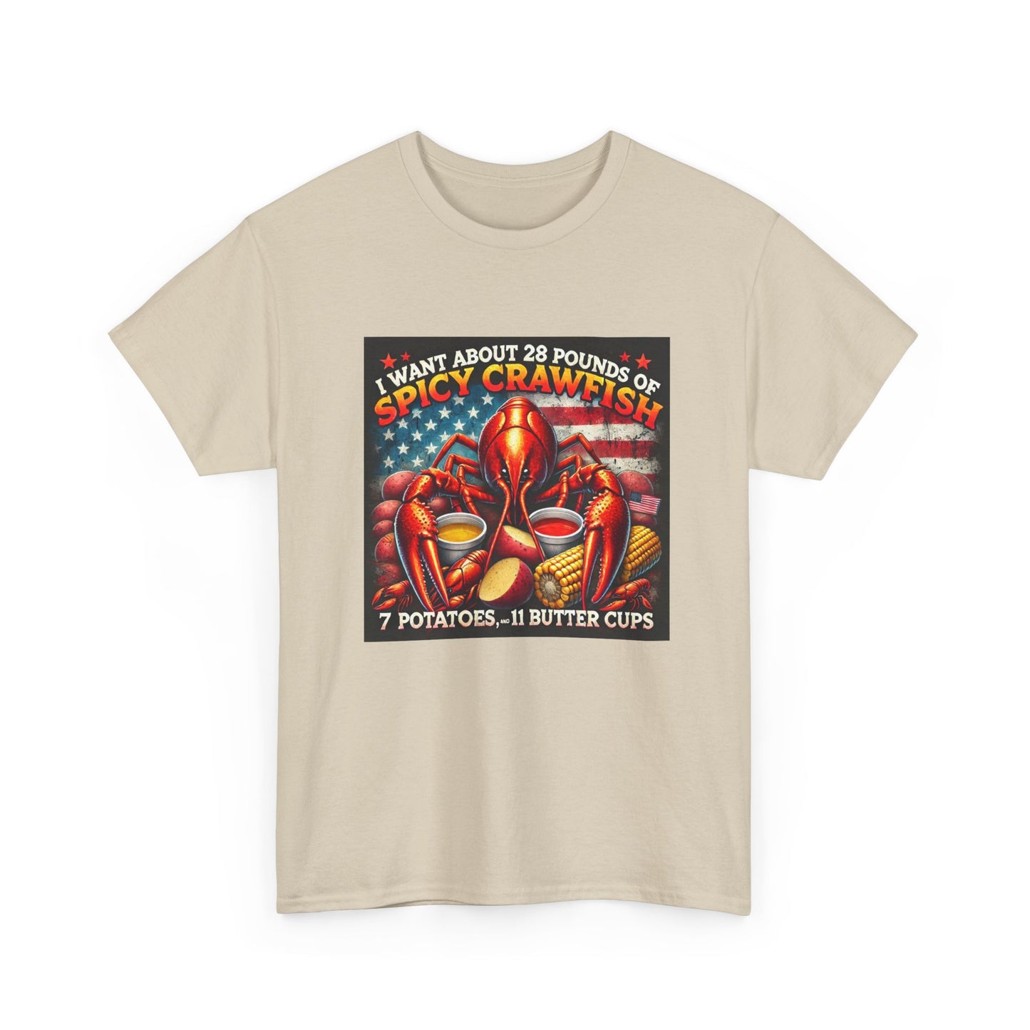 Unisex Heavy Cotton Tee, Old Glory and Crawfish, Crawfish Season and Life on the Bayou Collection