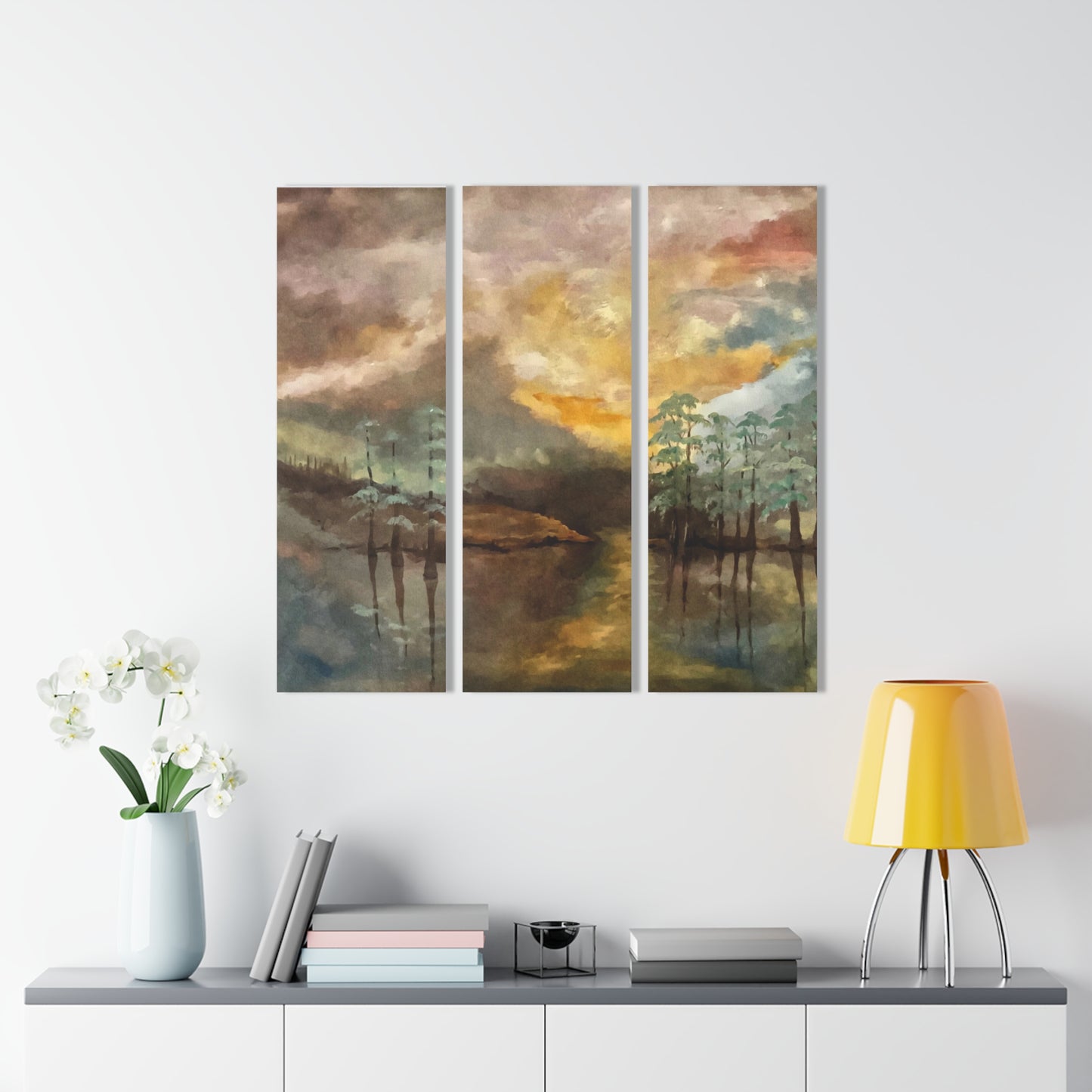 Acrylic Prints (Triptych), Moon Lake, Abstract Artwork 3 Panels, Vertical & Horizontal Views, FrediFreds Home Collection
