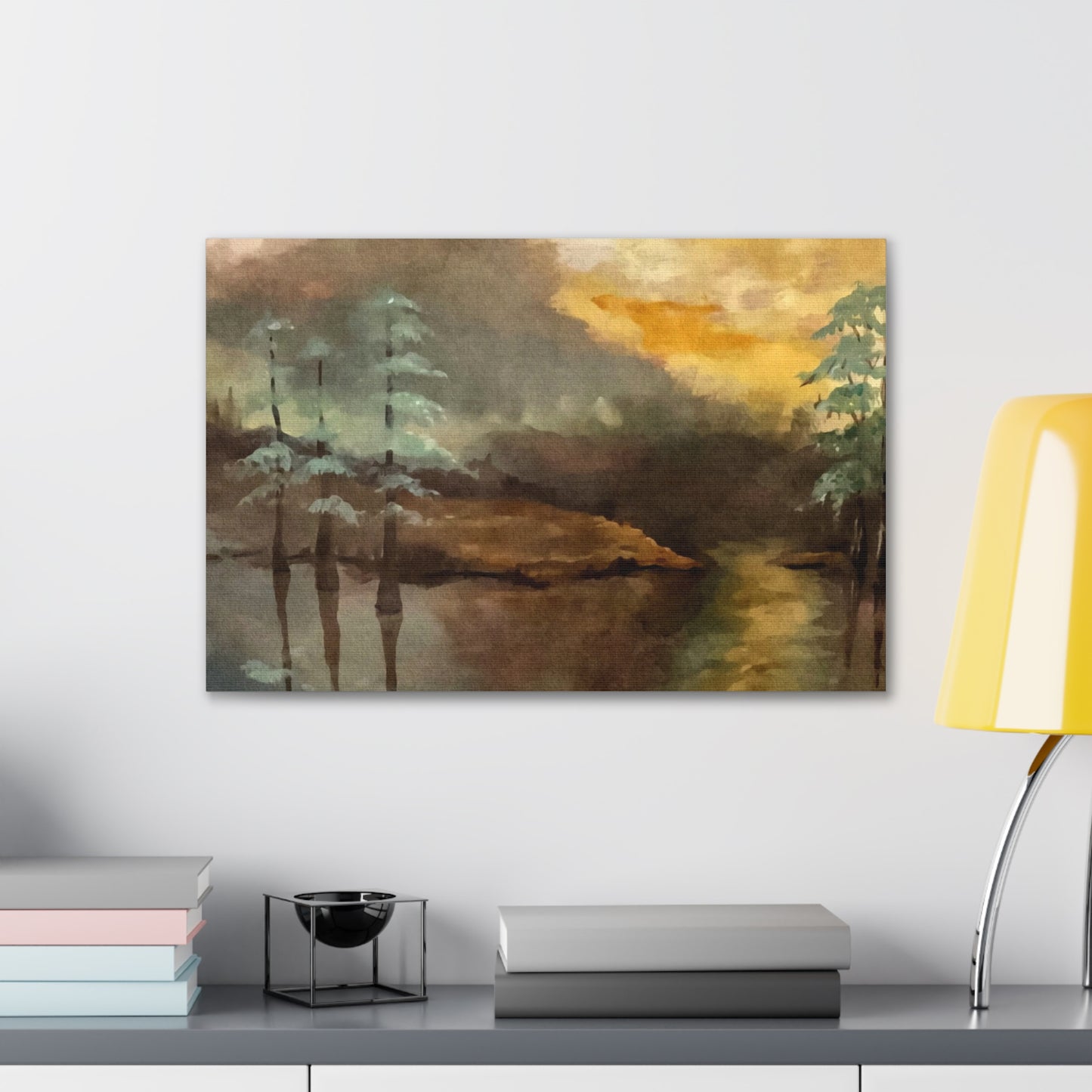 Canvas Gallery Wraps, Moon Lake Watercolor, FrediFreds Home Collection