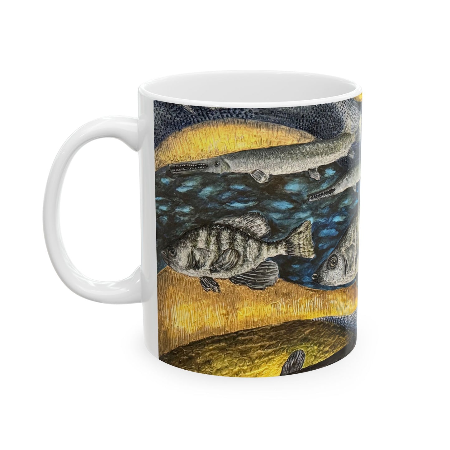 Ceramic Mug, (11oz, 15oz), Original Art, My Fishing Hole, FrediFreds Home Collection