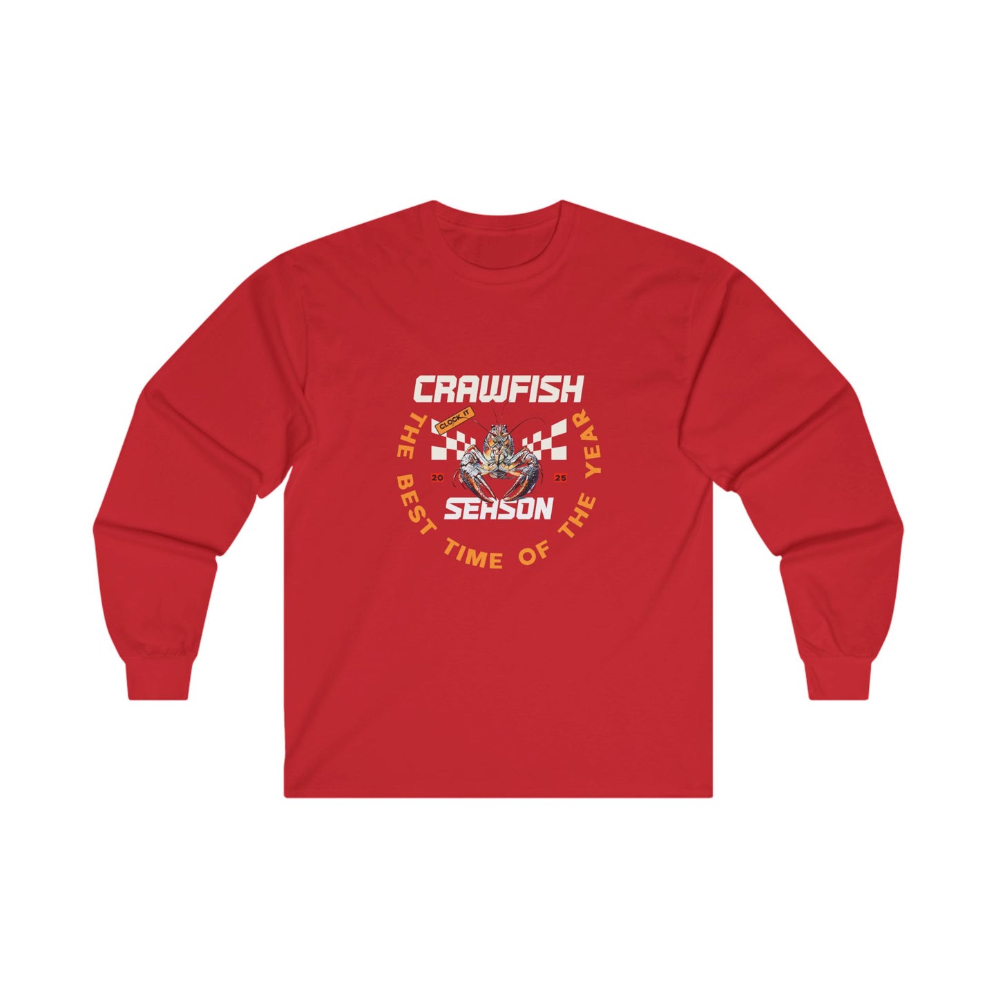 Unisex Ultra Cotton Long Sleeve Tee, Clock It Crawfish Season, Life on the Bayou Collection
