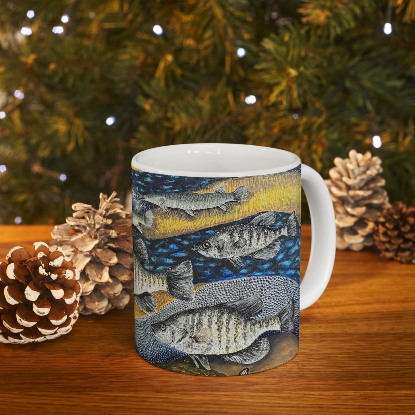 Ceramic Mug, (11oz, 15oz), Original Art, My Fishing Hole, FrediFreds Home Collection