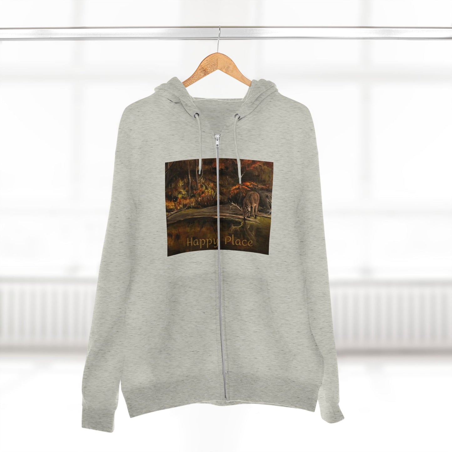 Unisex Zip Hoodie, Deer Haven Reflection