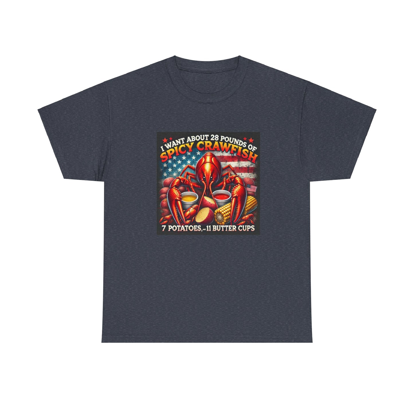 Unisex Heavy Cotton Tee, Old Glory and Crawfish, Crawfish Season and Life on the Bayou Collection