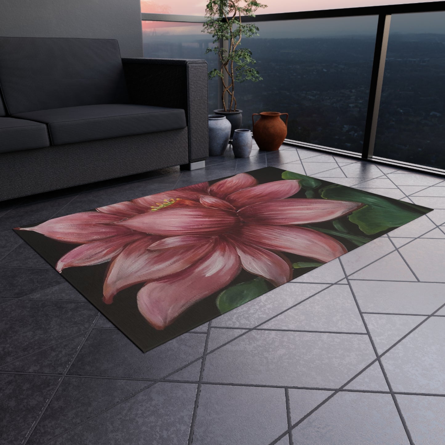 Outdoor Rug, Lotus Pink Midnight, Artsy, FrediFreds Home Collection