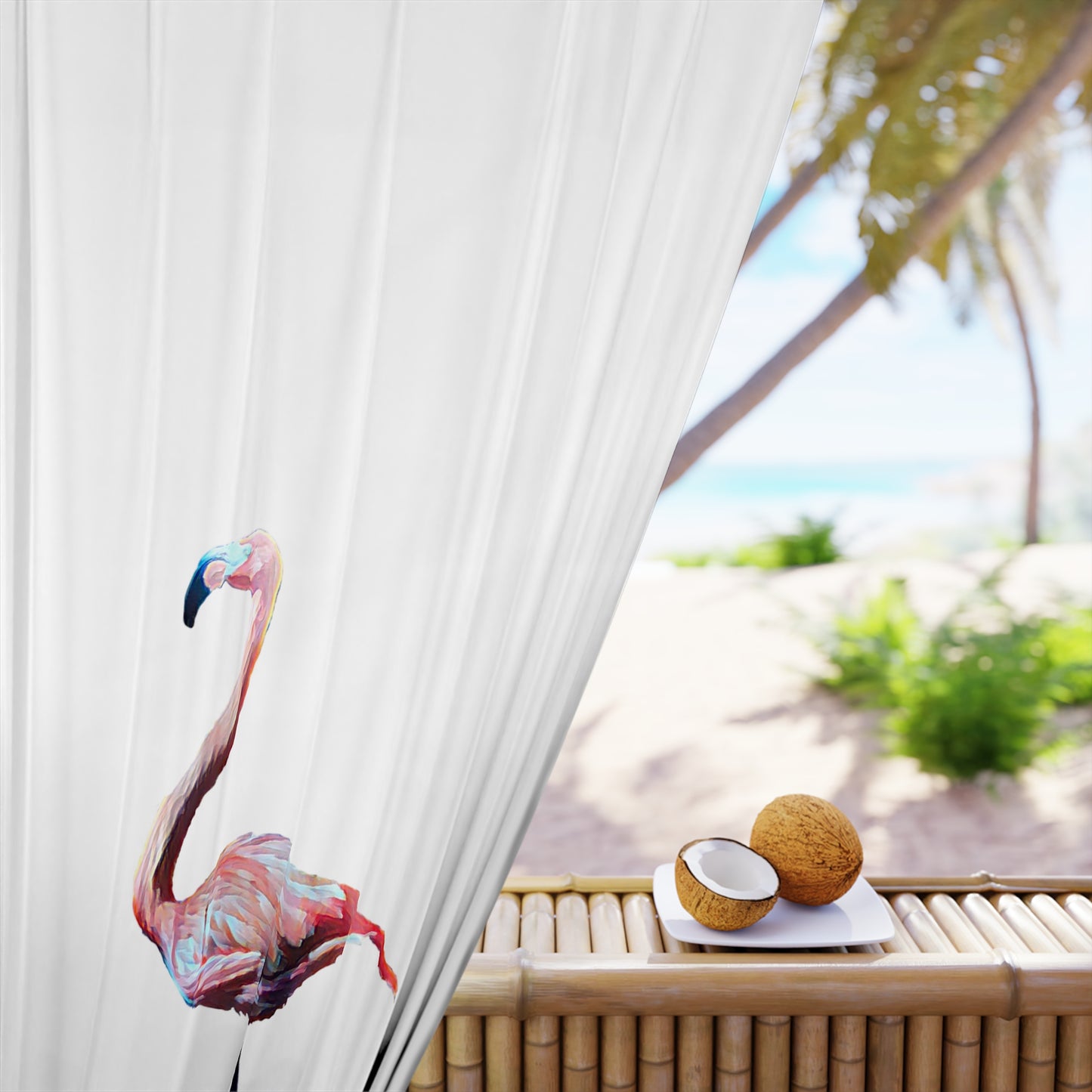 Window Curtains (1 Piece), Flamingo, Beachwalker Club Collection