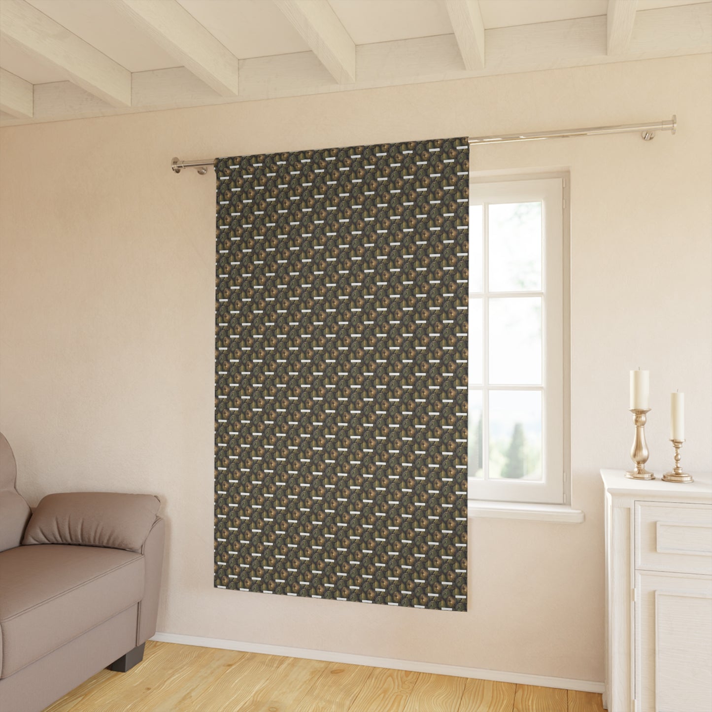 Window Curtains (1 Piece), (all over print grid), Pear Delight, FrediFreds Home Collection