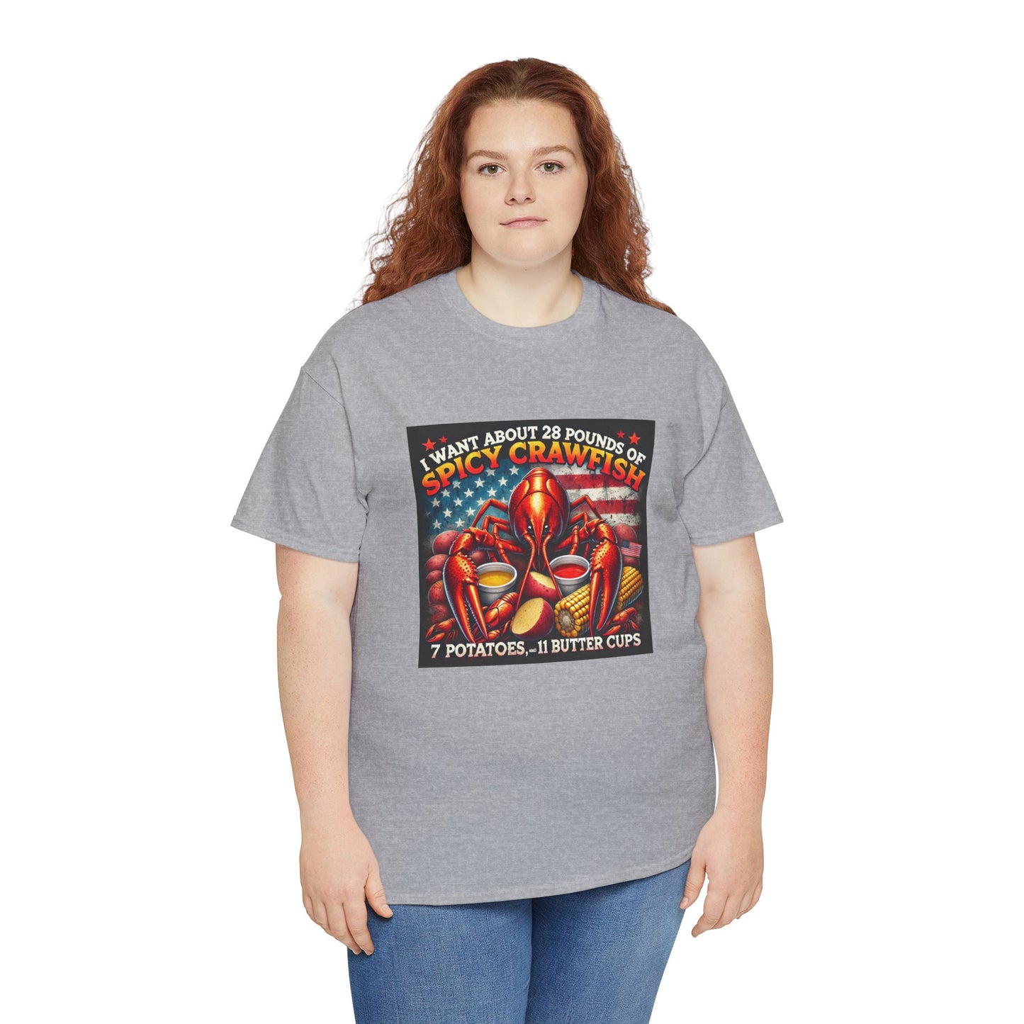 Unisex Heavy Cotton Tee, Old Glory and Crawfish, Crawfish Season and Life on the Bayou Collection