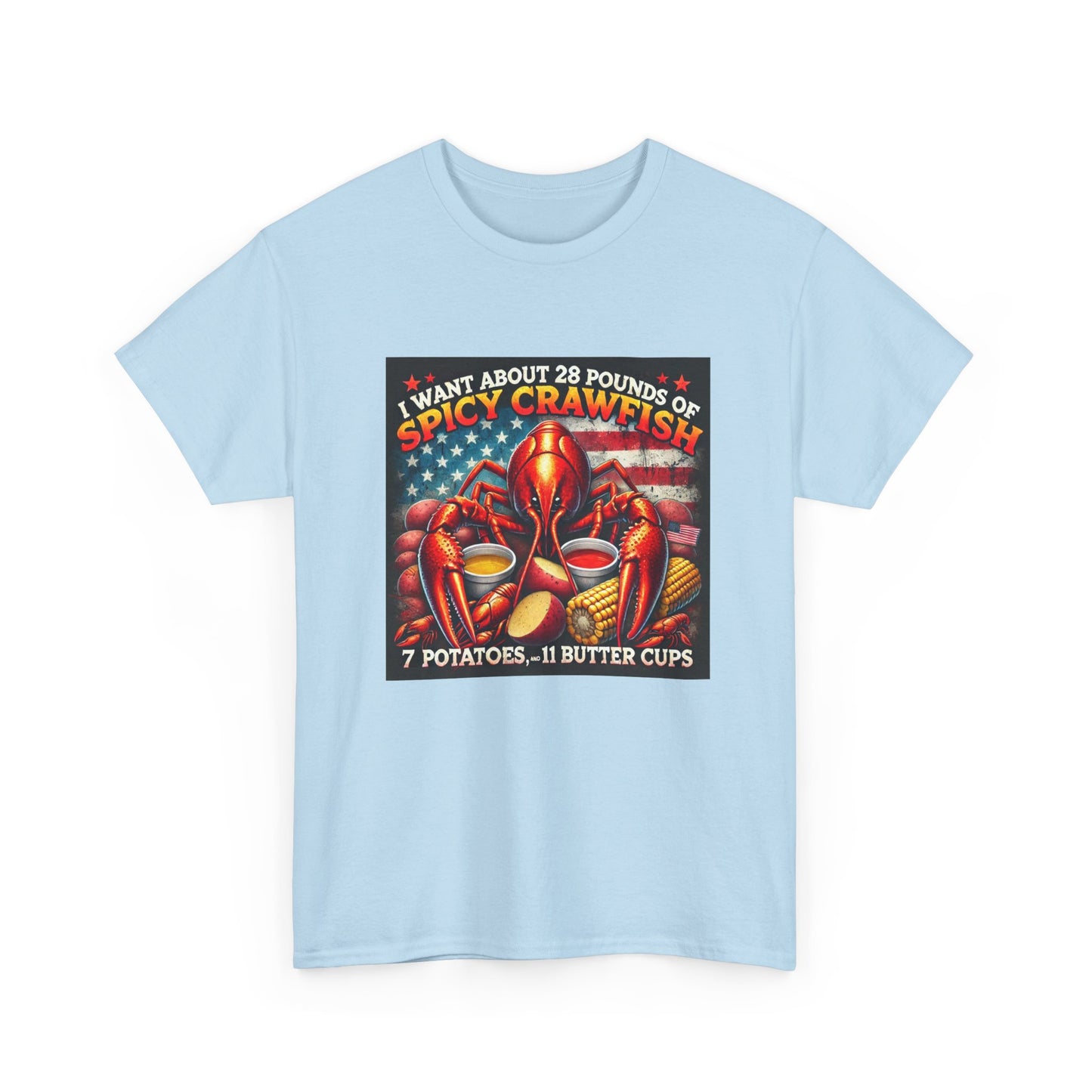 Unisex Heavy Cotton Tee, Old Glory and Crawfish, Crawfish Season and Life on the Bayou Collection