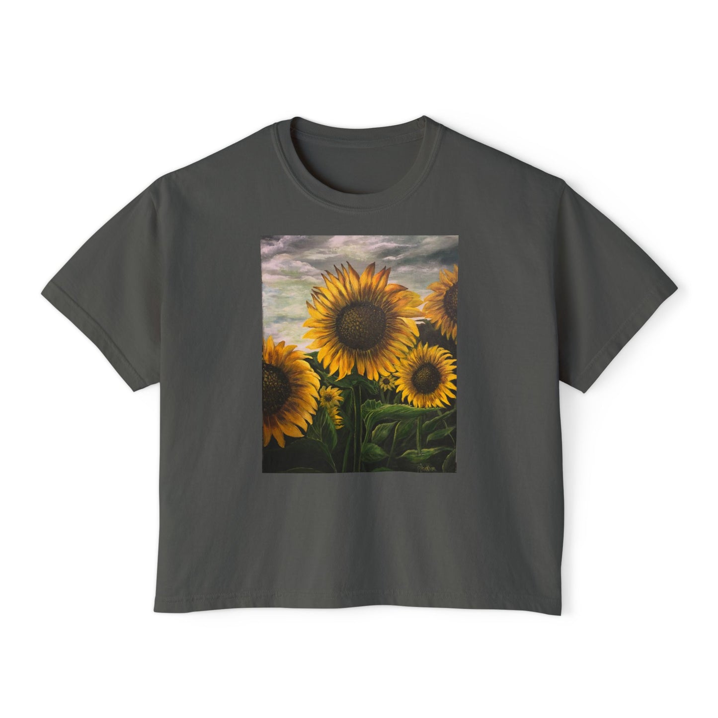 Women's Boxy Tee, Sunflowers, Fields, Nature, Pollinator, Artsy, FrediFred Home Collection