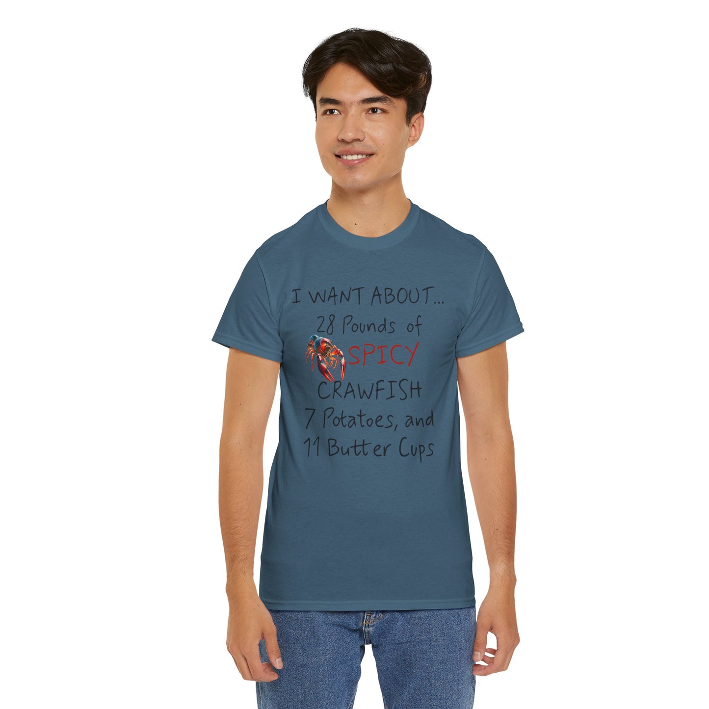 Unisex Heavy Cotton Tee, I Want About 28 Pounds of Crawfish, Humorous, Life on the Bayou Collection