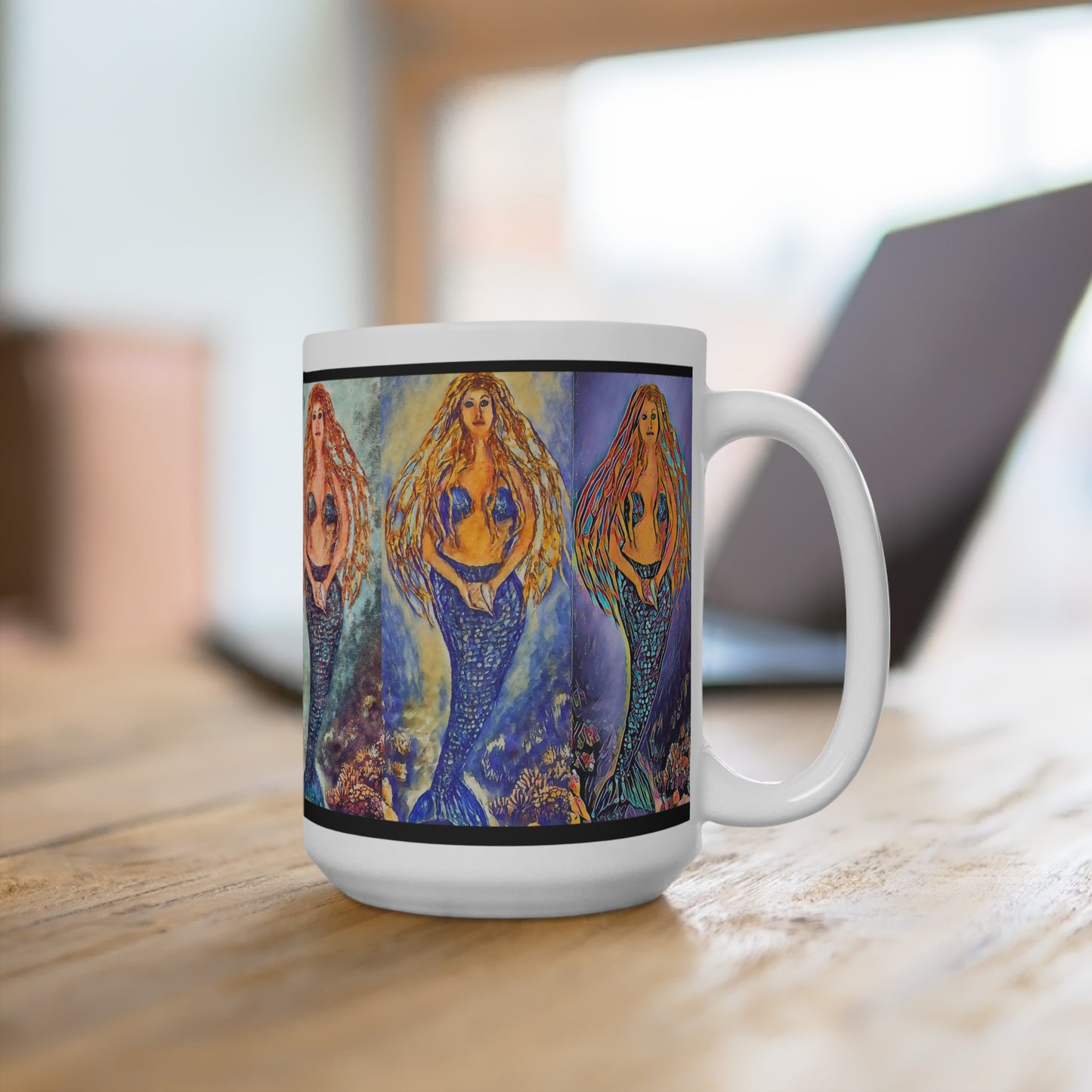 Mug 15oz, Mermaid Art, Whimsical, Iva by the Sea