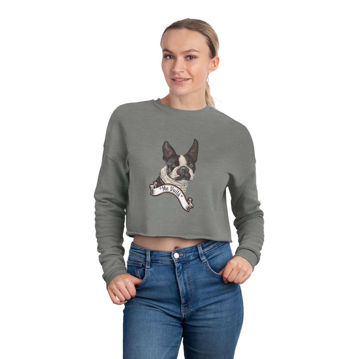 Women's Cropped "Me Voil'a" Friendship Themed Sweatshirt, Max Loves Pookie Collection