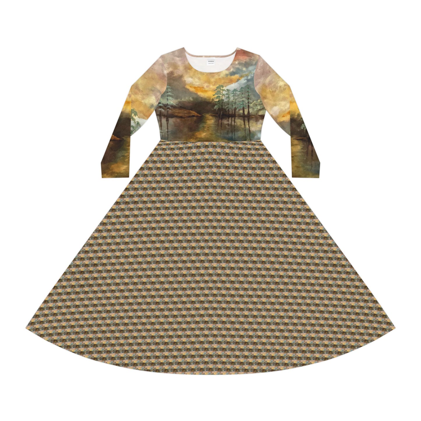 Women's Long Sleeve Modest Dress (AOP), Whimsical, Moon Lake, FrediFreds Home Collection