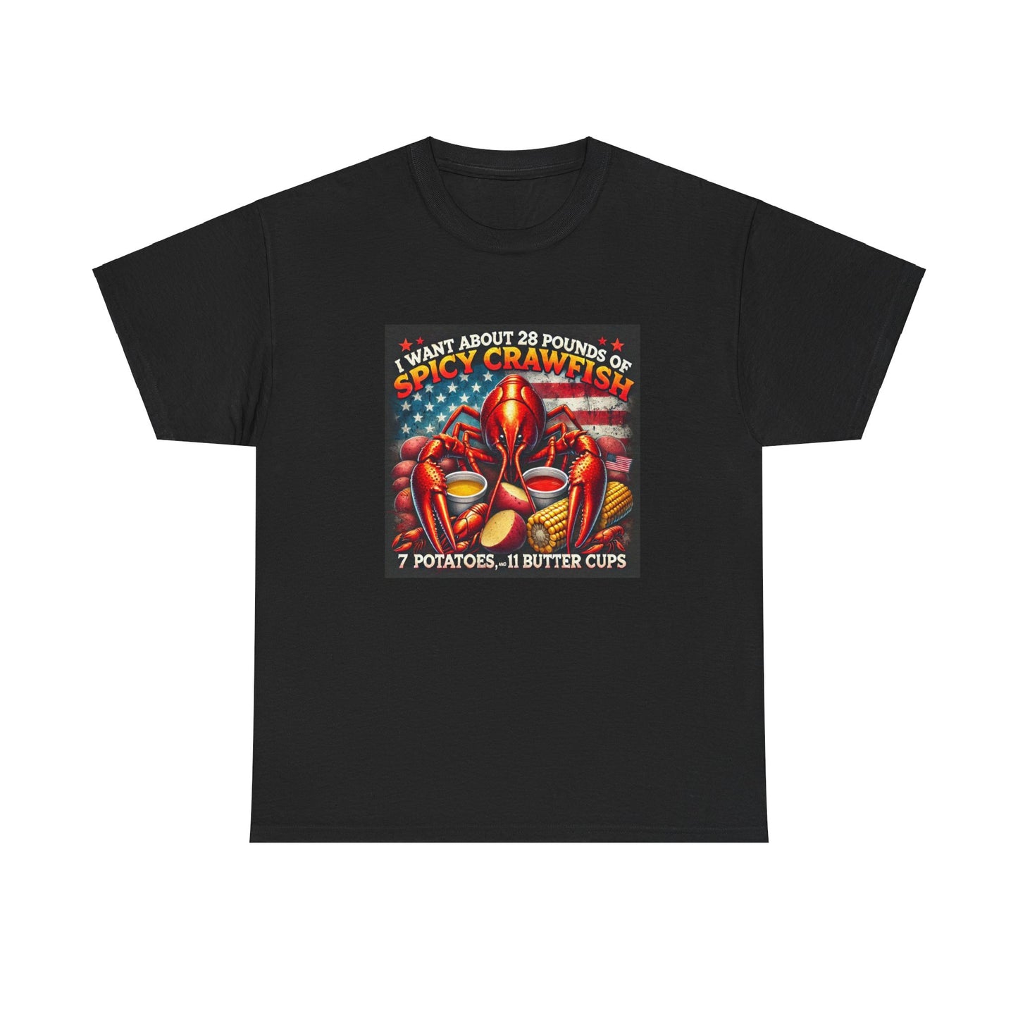 Unisex Heavy Cotton Tee, Old Glory and Crawfish, Crawfish Season and Life on the Bayou Collection