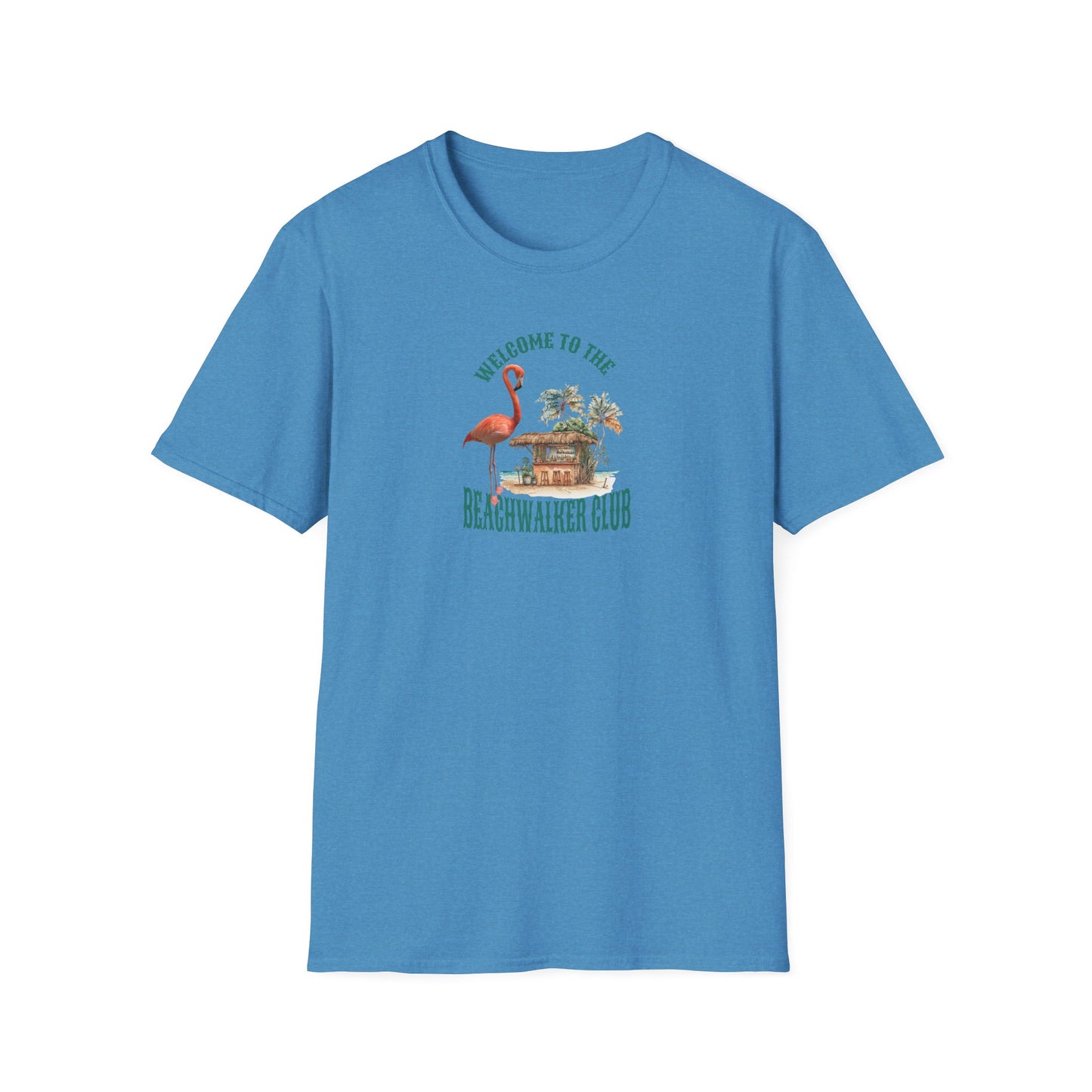 Flamingo Beachwalker Unisex Softstyle T-Shirt, Salt Life & Sunsets Design, Gift Idea, Souvenir, Stylish Tee, Beachwalker Club Collection