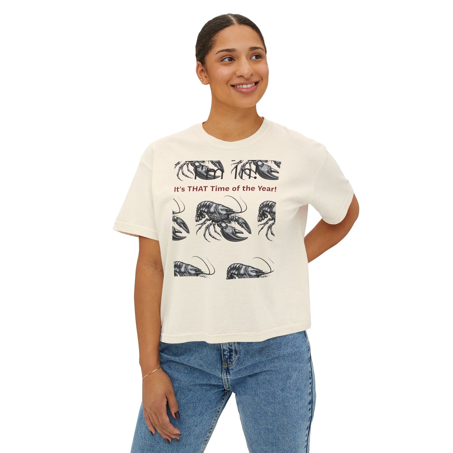Women's Boxy Tee, It's That Time of The Year, Crawfish Season, Life on the Bayou Collection