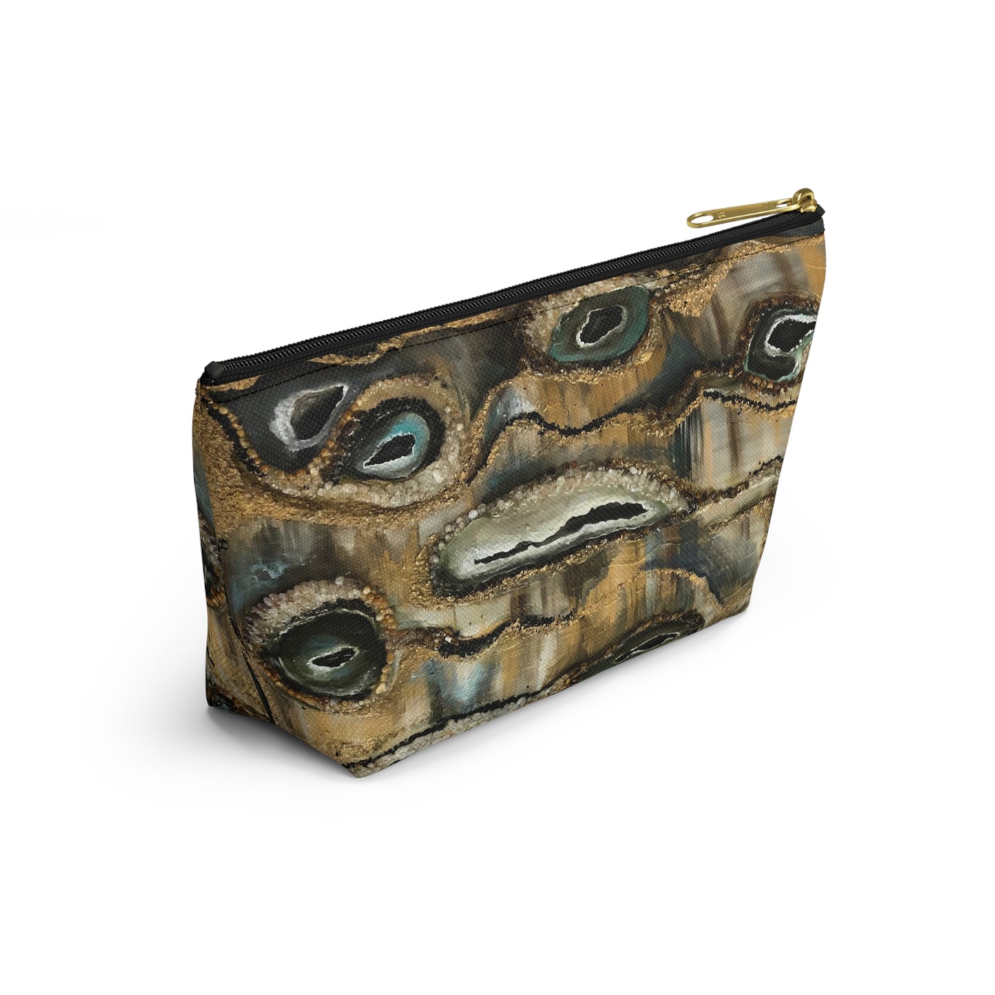 Accessory Pouch w T-bottom, Abstract Design, Earth Tones, Creek Bed, Life on the Bayou Collection