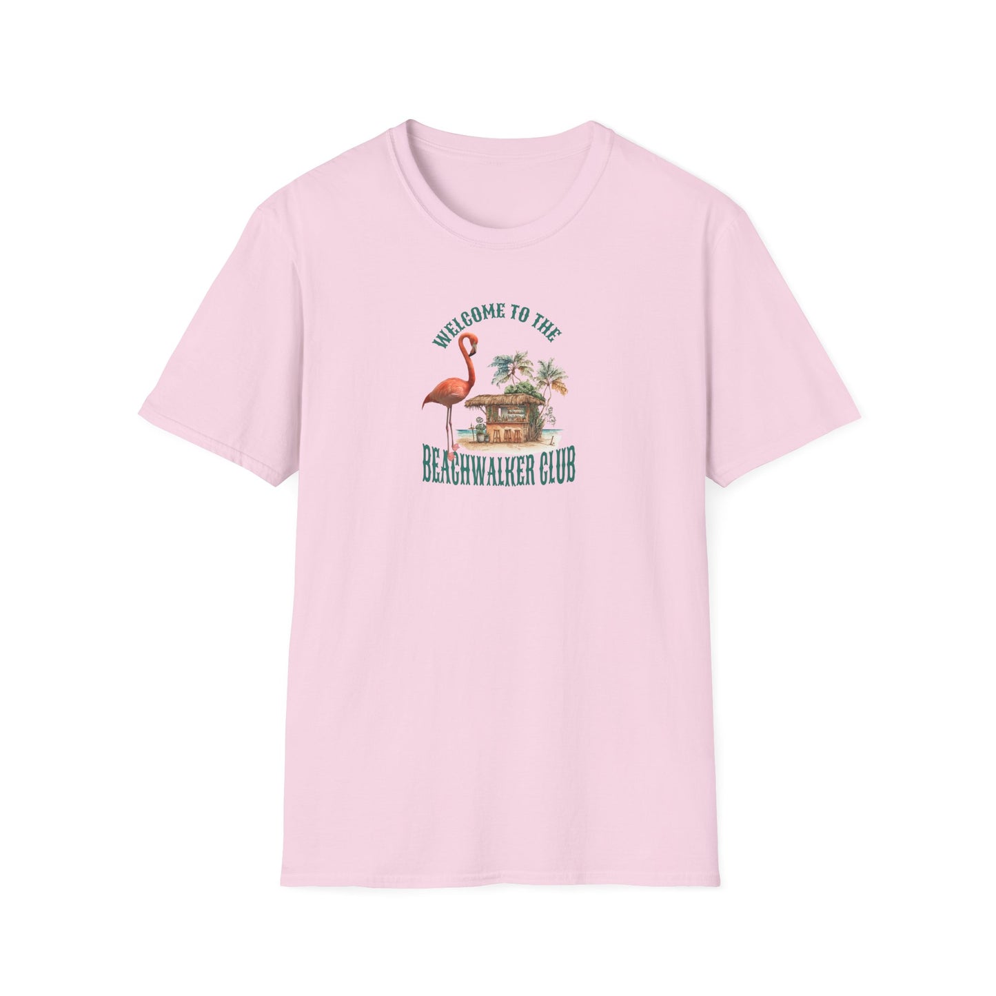 Flamingo Beachwalker Unisex Softstyle T-Shirt, Salt Life & Sunsets Design, Gift Idea, Souvenir, Stylish Tee, Beachwalker Club Collection