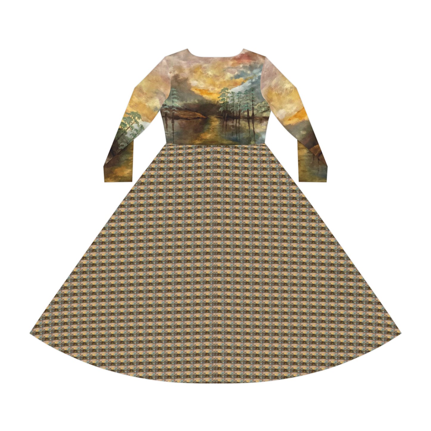 Women's Long Sleeve Modest Dress (AOP), Whimsical, Moon Lake, FrediFreds Home Collection