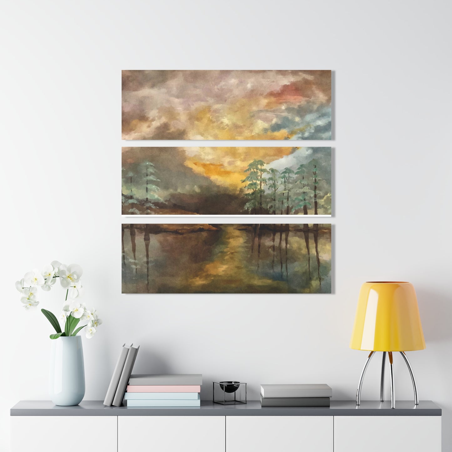 Acrylic Prints (Triptych), Moon Lake, Abstract Artwork 3 Panels, Vertical & Horizontal Views, FrediFreds Home Collection