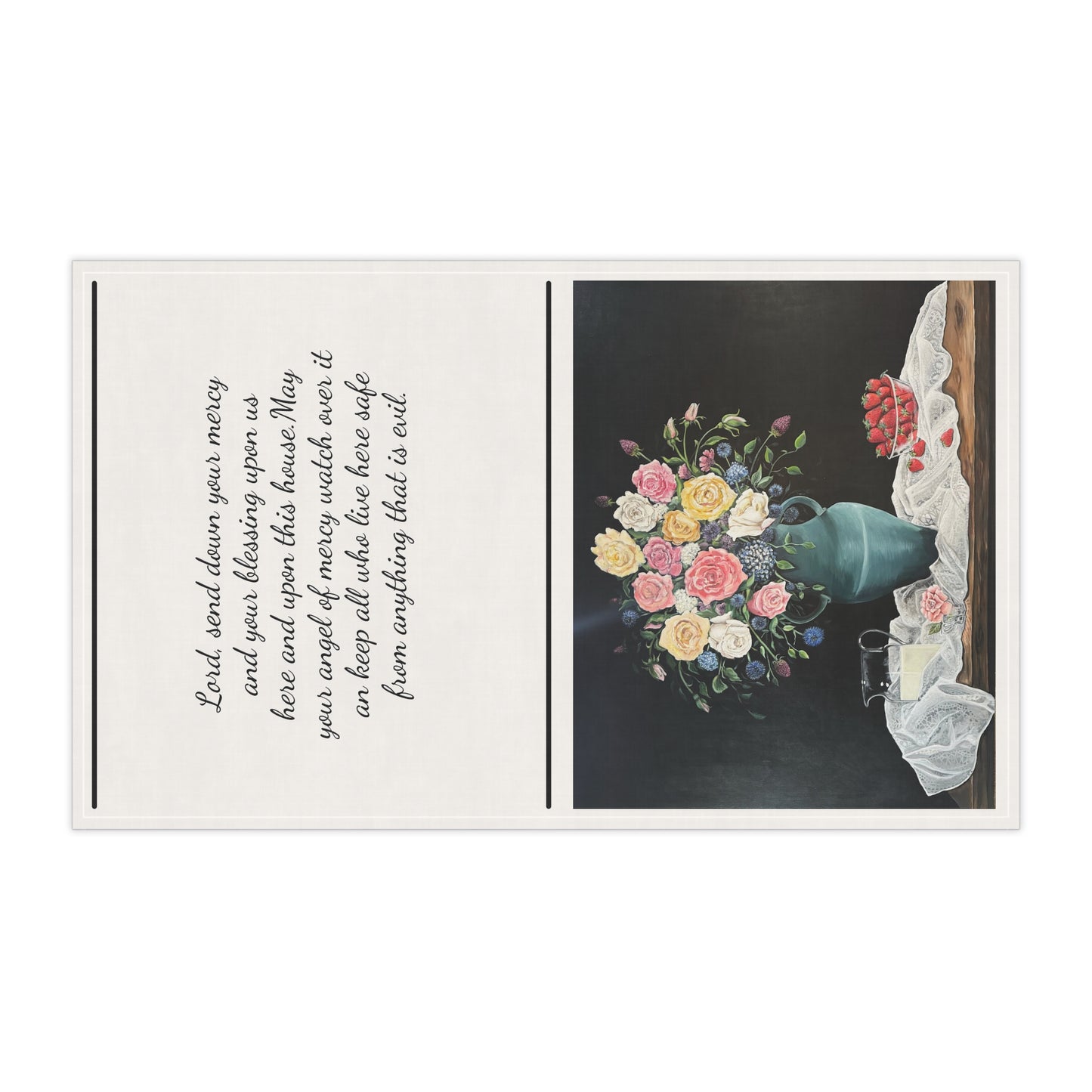 Tea Towels (cotton, poly), Strawberries and Lace, Artwork, Prayer, FrediFreds Home Collection