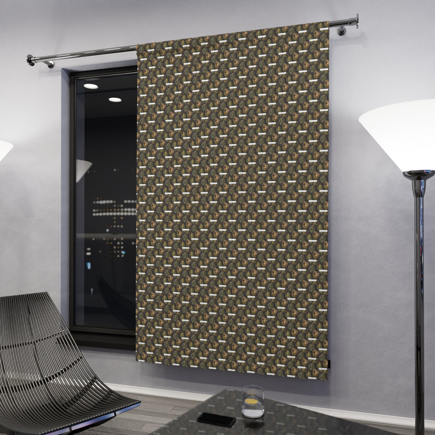 Window Curtains (1 Piece), (all over print grid), Pear Delight, FrediFreds Home Collection