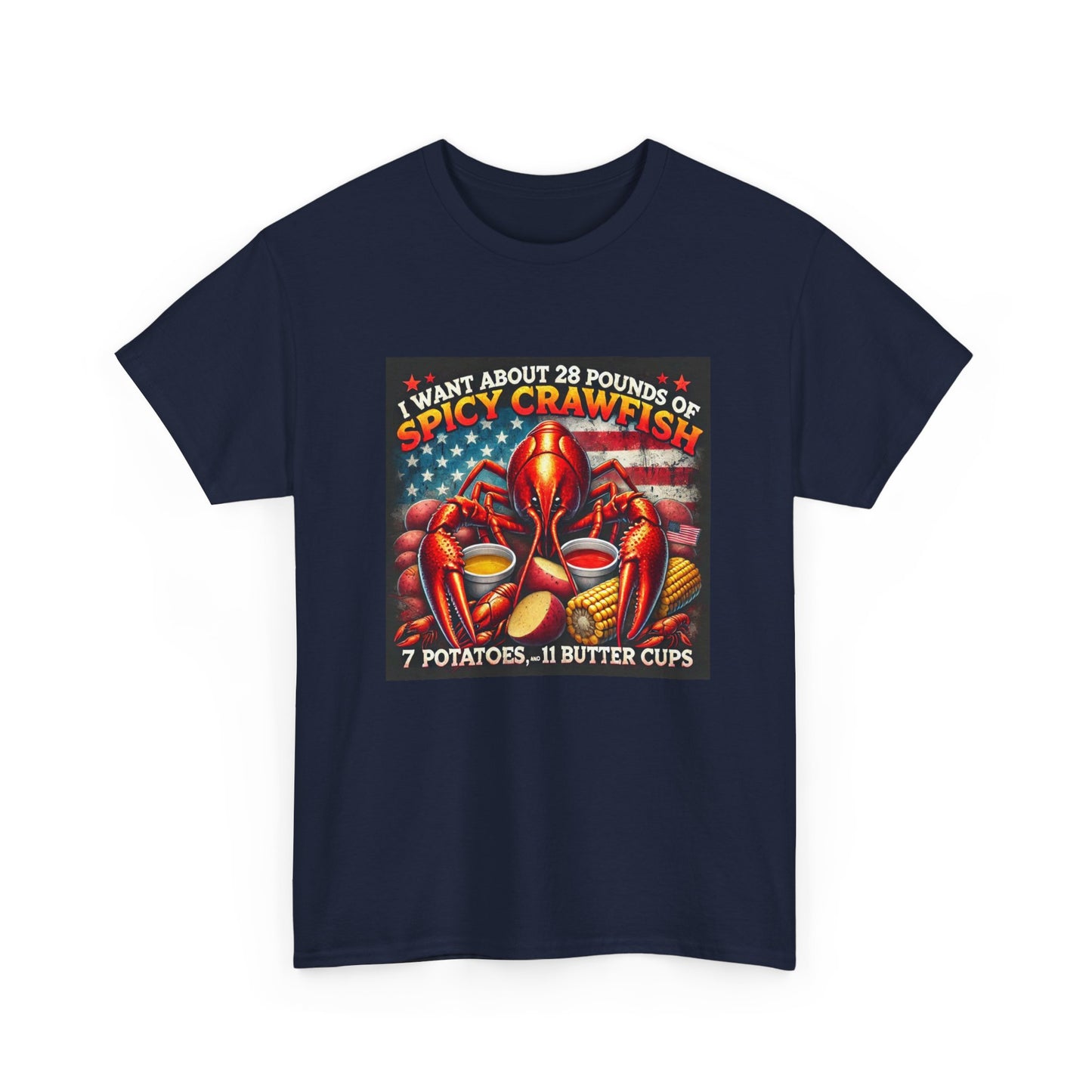 Unisex Heavy Cotton Tee, Old Glory and Crawfish, Crawfish Season and Life on the Bayou Collection