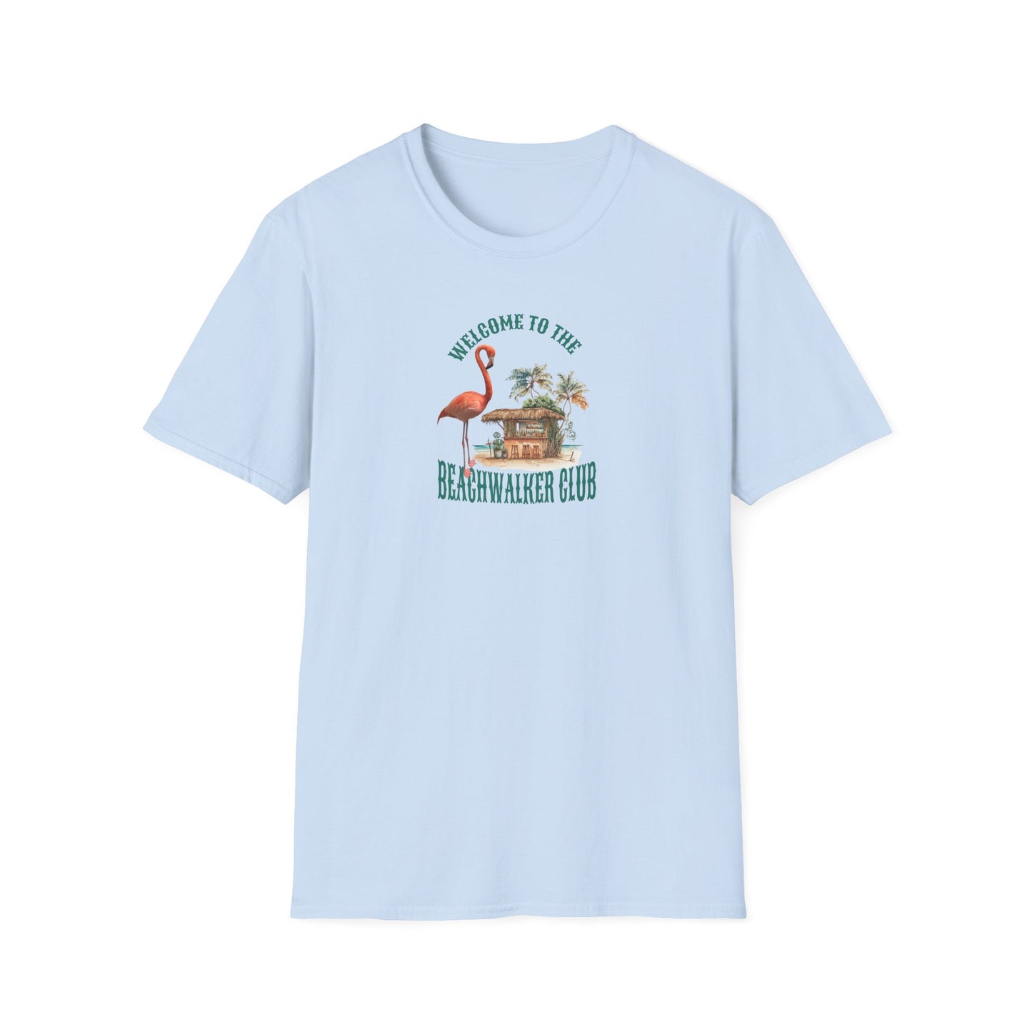 Flamingo Beachwalker Unisex Softstyle T-Shirt, Salt Life & Sunsets Design, Gift Idea, Souvenir, Stylish Tee, Beachwalker Club Collection