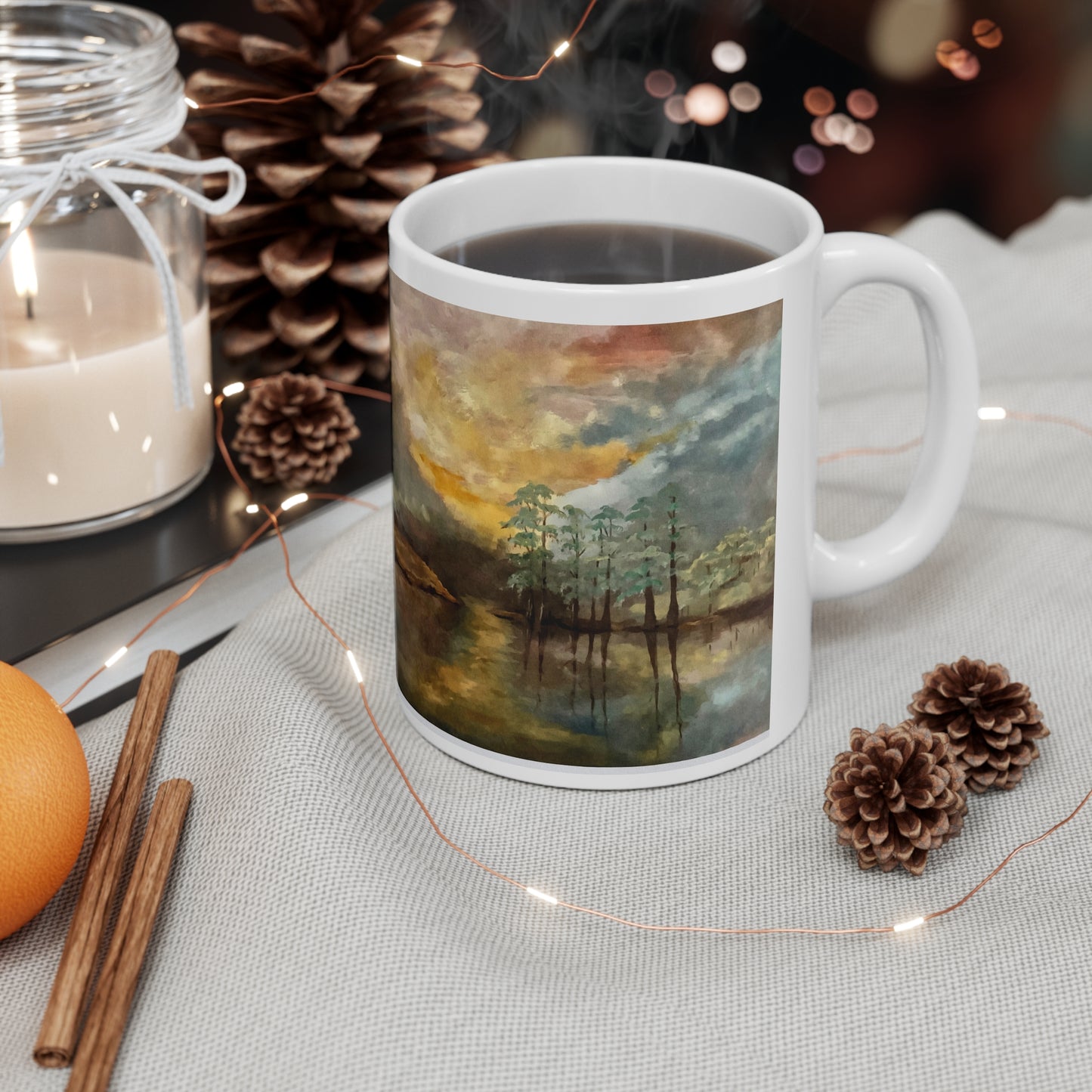 Ceramic Coffee Cups, 11oz, 15oz, Designer Series, Artwork, With God all things are possible", Moon Lake, FrediFreds Home Collection