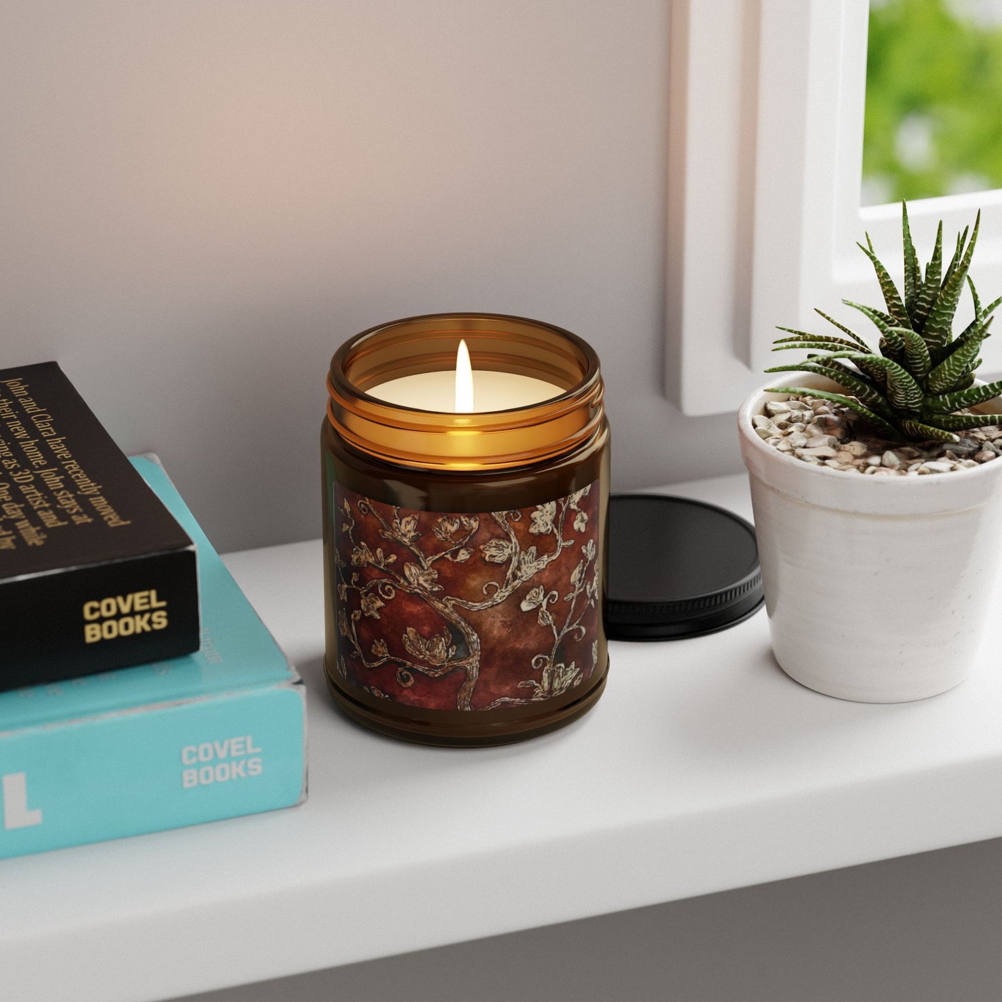 Scented Soy Candle (Multi-Size, Amber Jar), Tree of Life, Original Artwork, FrediFreds Home Collection