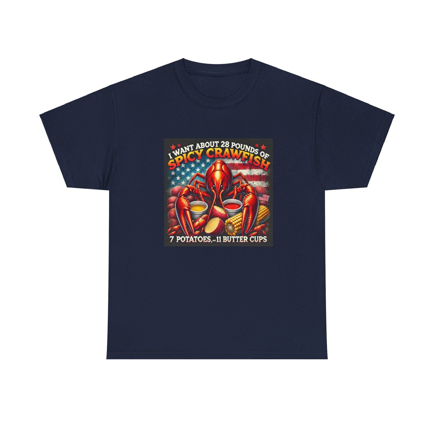 Unisex Heavy Cotton Tee, Old Glory and Crawfish, Crawfish Season and Life on the Bayou Collection