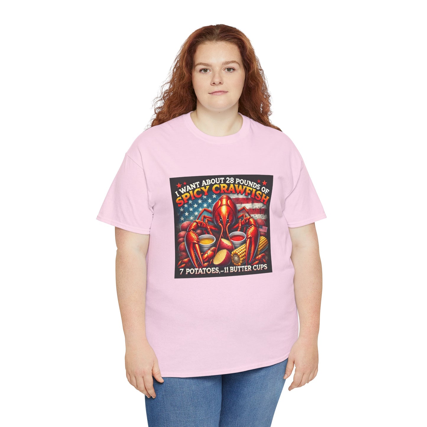 Unisex Heavy Cotton Tee, Old Glory and Crawfish, Crawfish Season and Life on the Bayou Collection