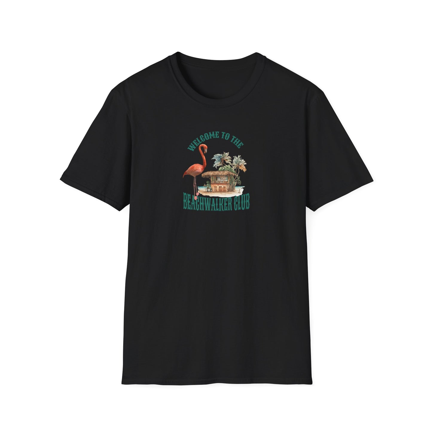 Flamingo Beachwalker Unisex Softstyle T-Shirt, Salt Life & Sunsets Design, Gift Idea, Souvenir, Stylish Tee, Beachwalker Club Collection