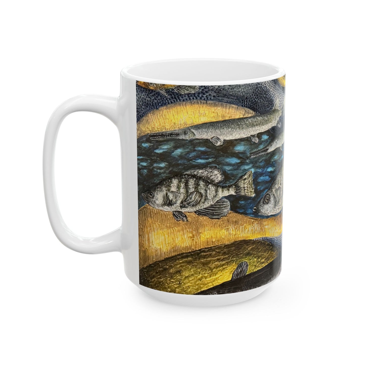 Ceramic Mug, (11oz, 15oz), Original Art, My Fishing Hole, FrediFreds Home Collection