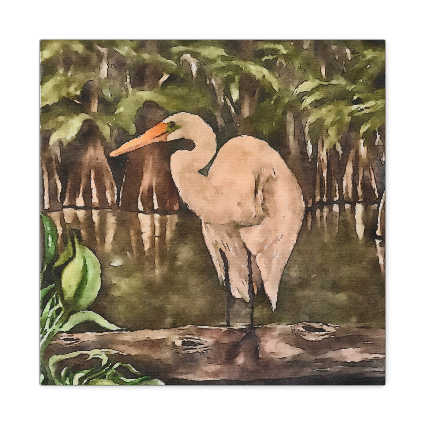 Canvas Gallery Wraps, Egret Perch Watercolor, Life on the Bayou Collection