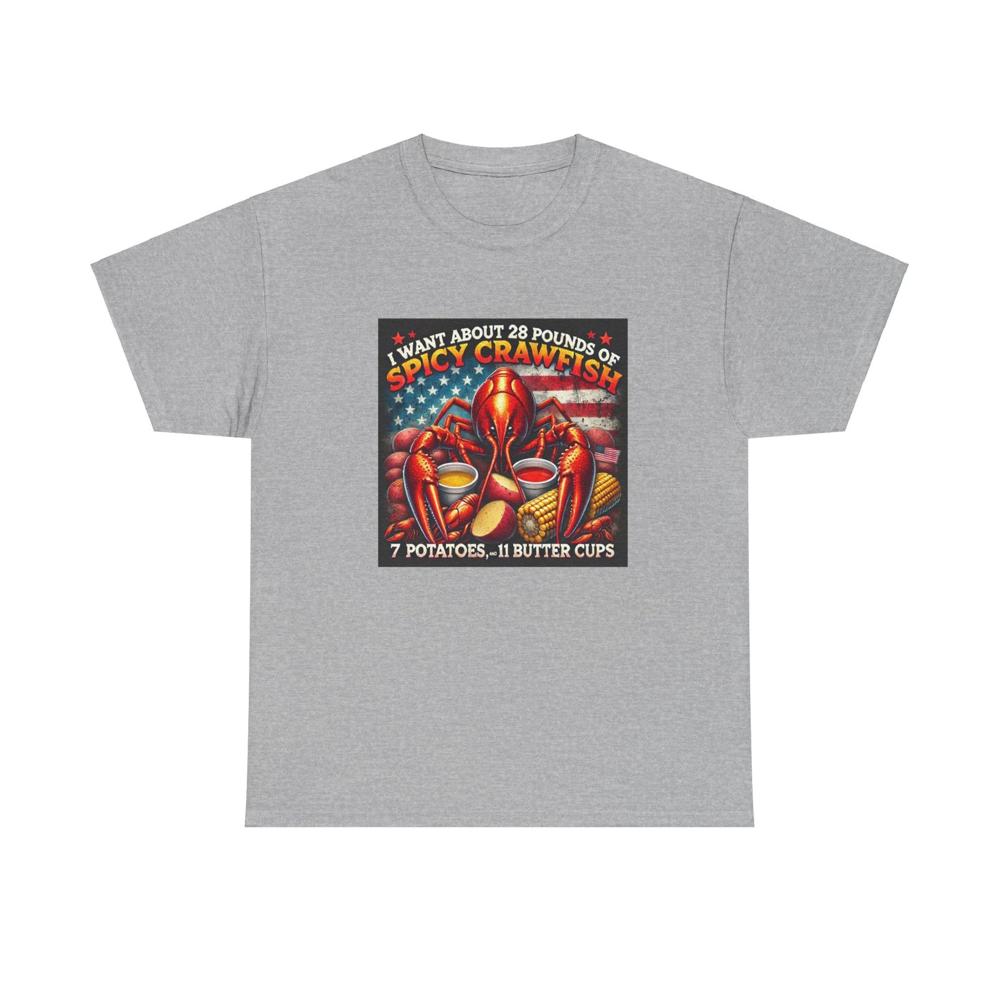 Unisex Heavy Cotton Tee, Old Glory and Crawfish, Crawfish Season and Life on the Bayou Collection