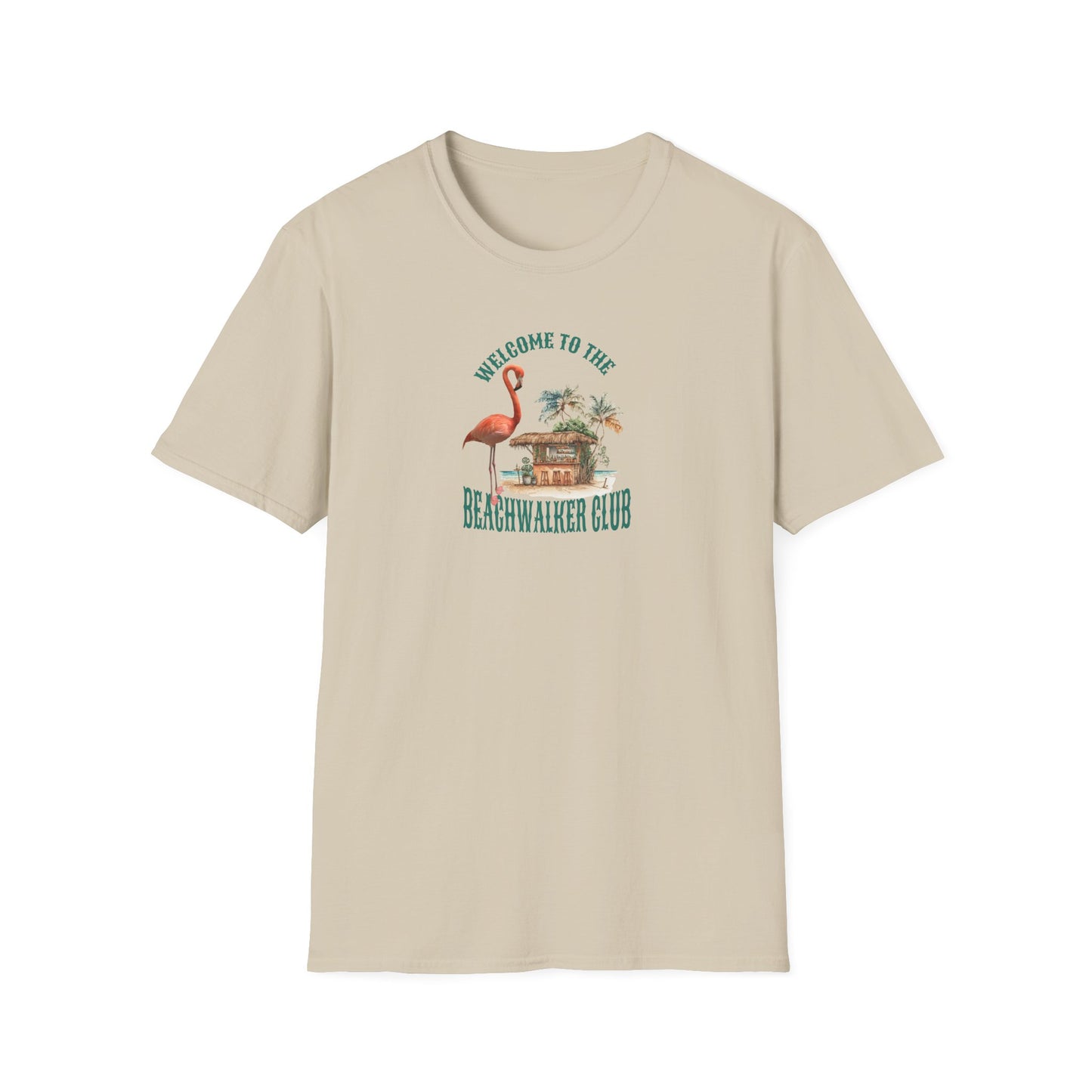 Flamingo Beachwalker Unisex Softstyle T-Shirt, Salt Life & Sunsets Design, Gift Idea, Souvenir, Stylish Tee, Beachwalker Club Collection
