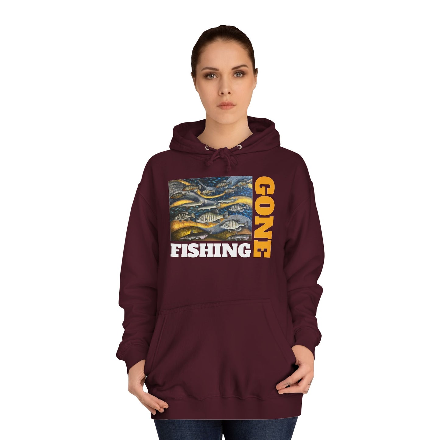 Unisex College Hoodie, Gone Fishing, FrediFreds Home Collection