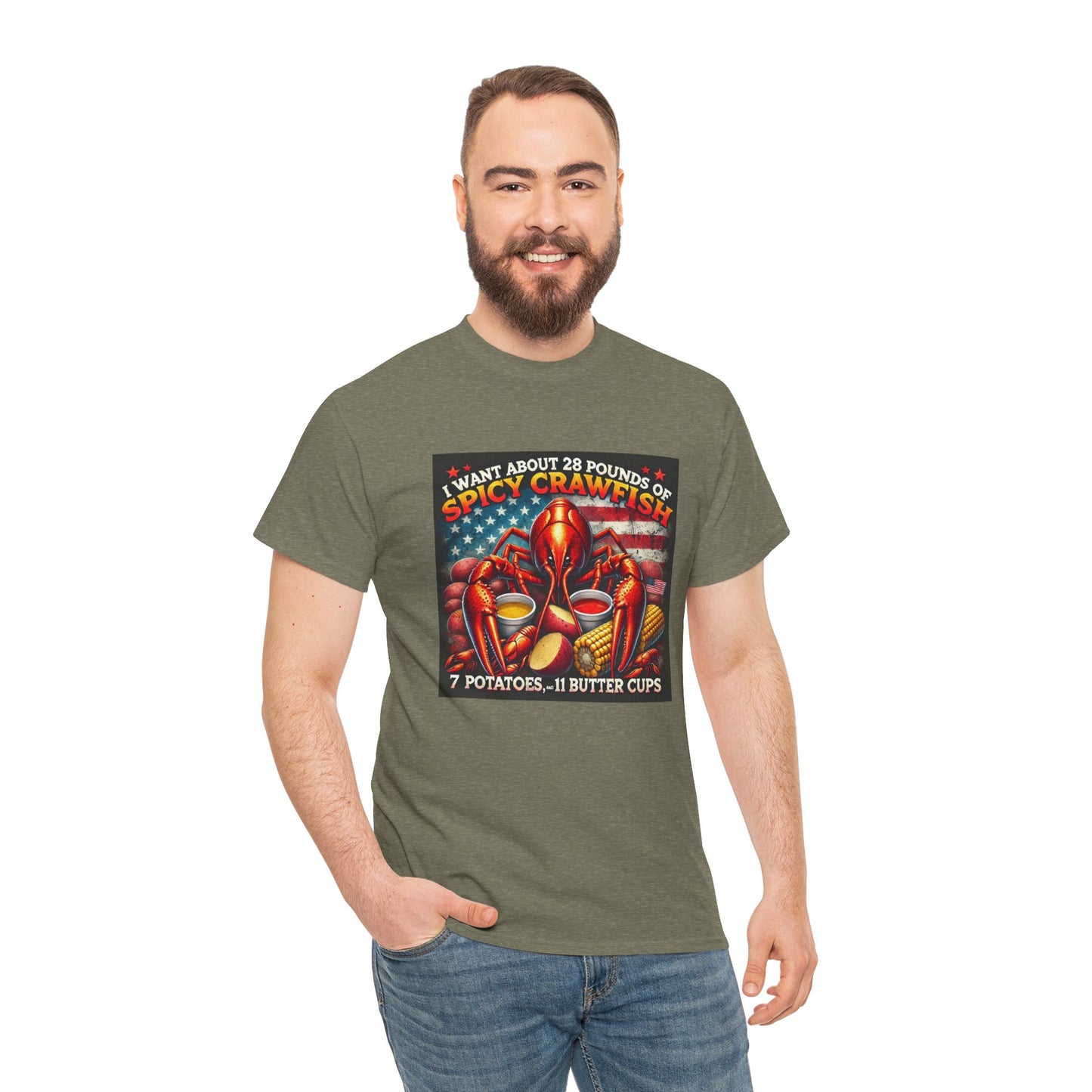 Unisex Heavy Cotton Tee, Old Glory and Crawfish, Crawfish Season and Life on the Bayou Collection