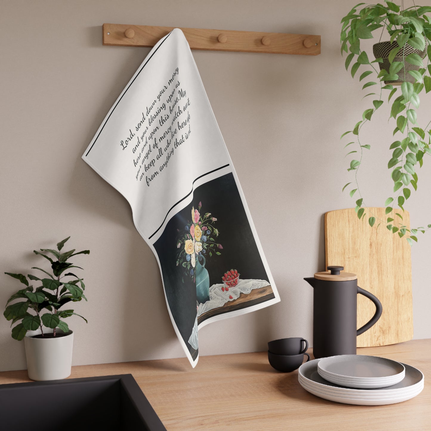 Tea Towels (cotton, poly), Strawberries and Lace, Artwork, Prayer, FrediFreds Home Collection