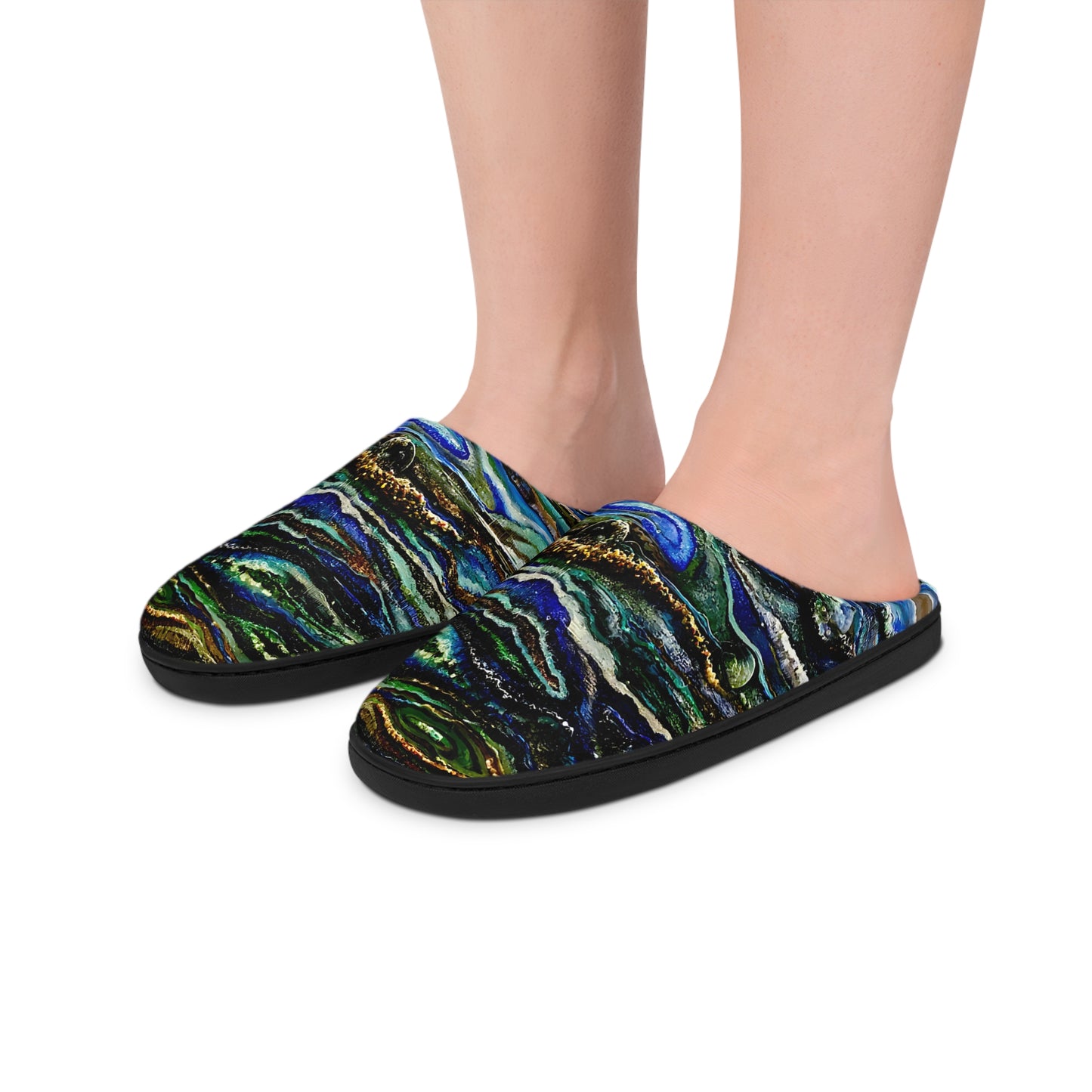 Men's Indoor Slippers, Abstract Bayou Themed Genesis Design with Life on the Bayou Collection