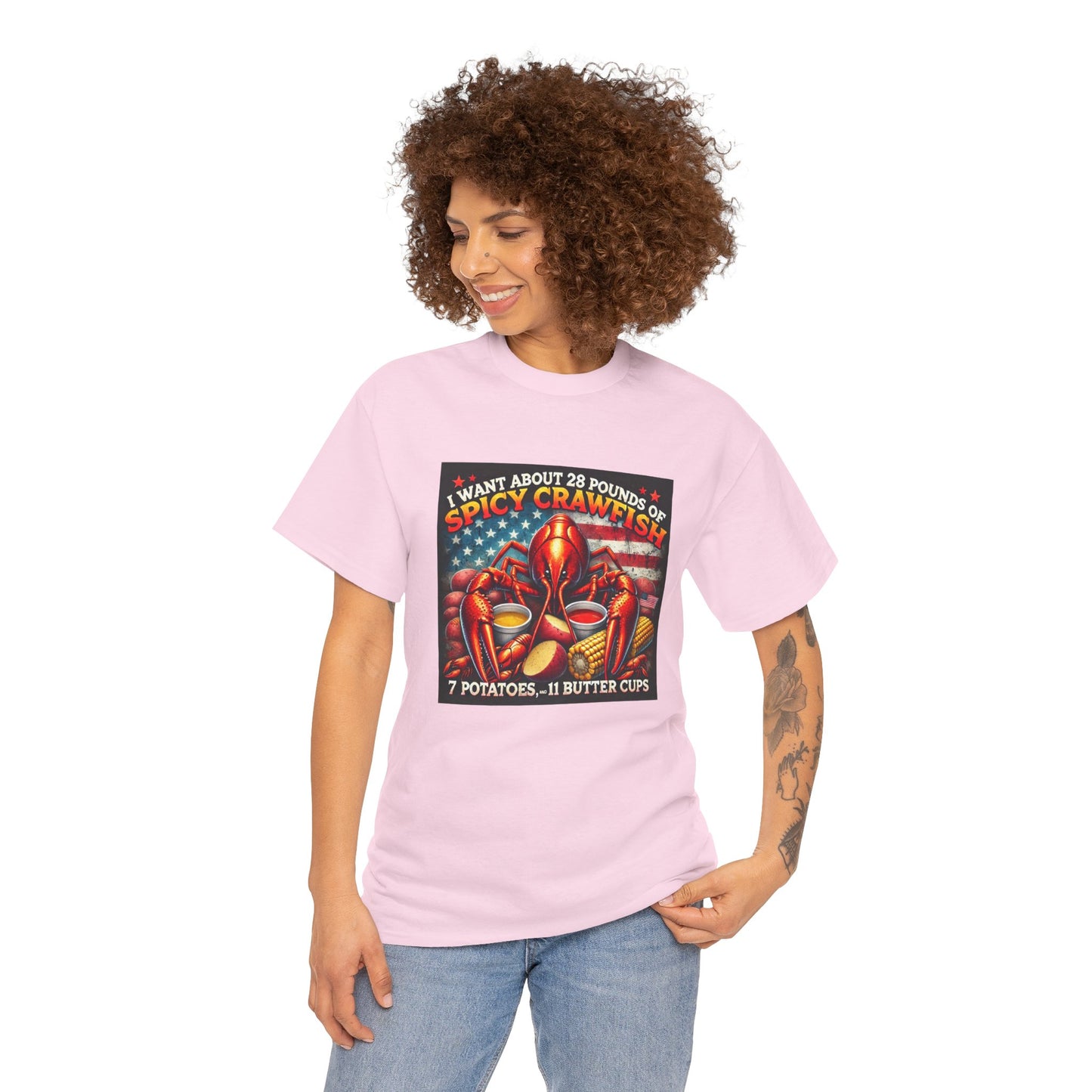 Unisex Heavy Cotton Tee, Old Glory and Crawfish, Crawfish Season and Life on the Bayou Collection